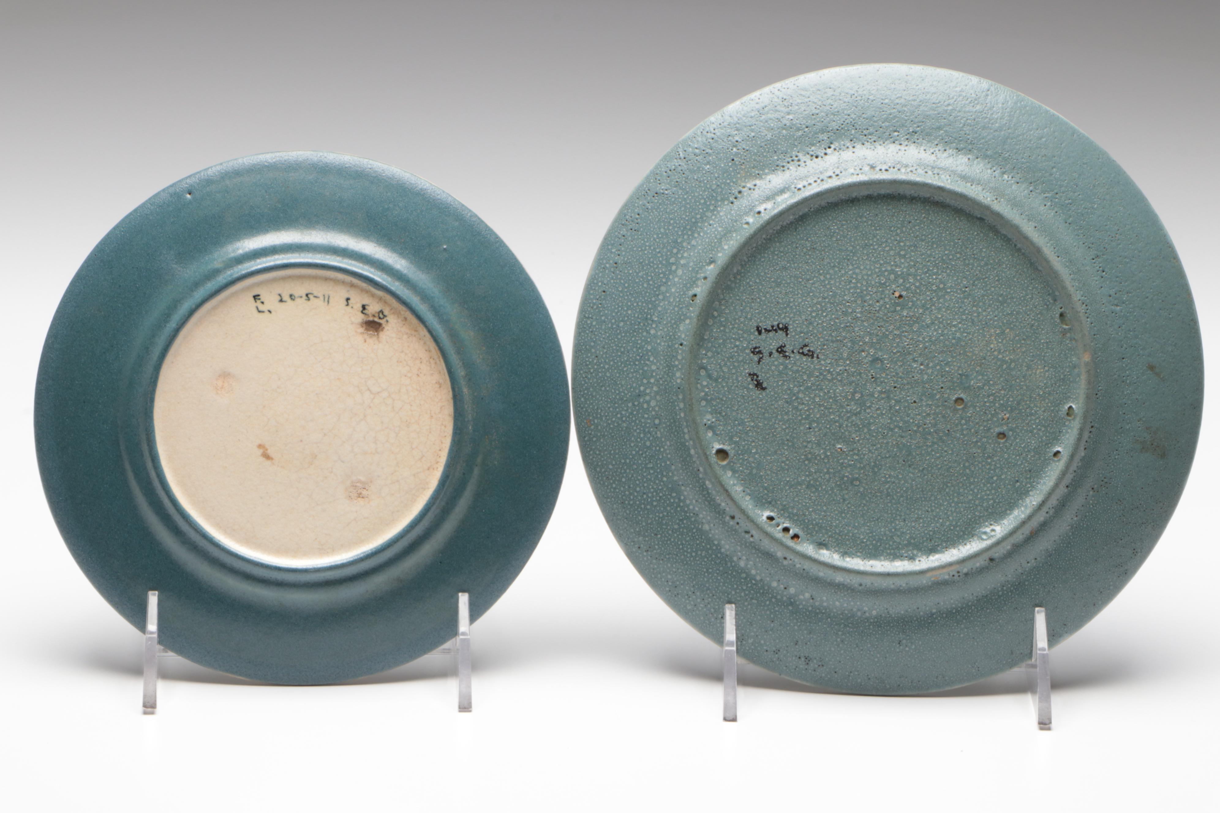 Saturday Evening Girls Pottery Lotus Motif Plates, Early 20th Century