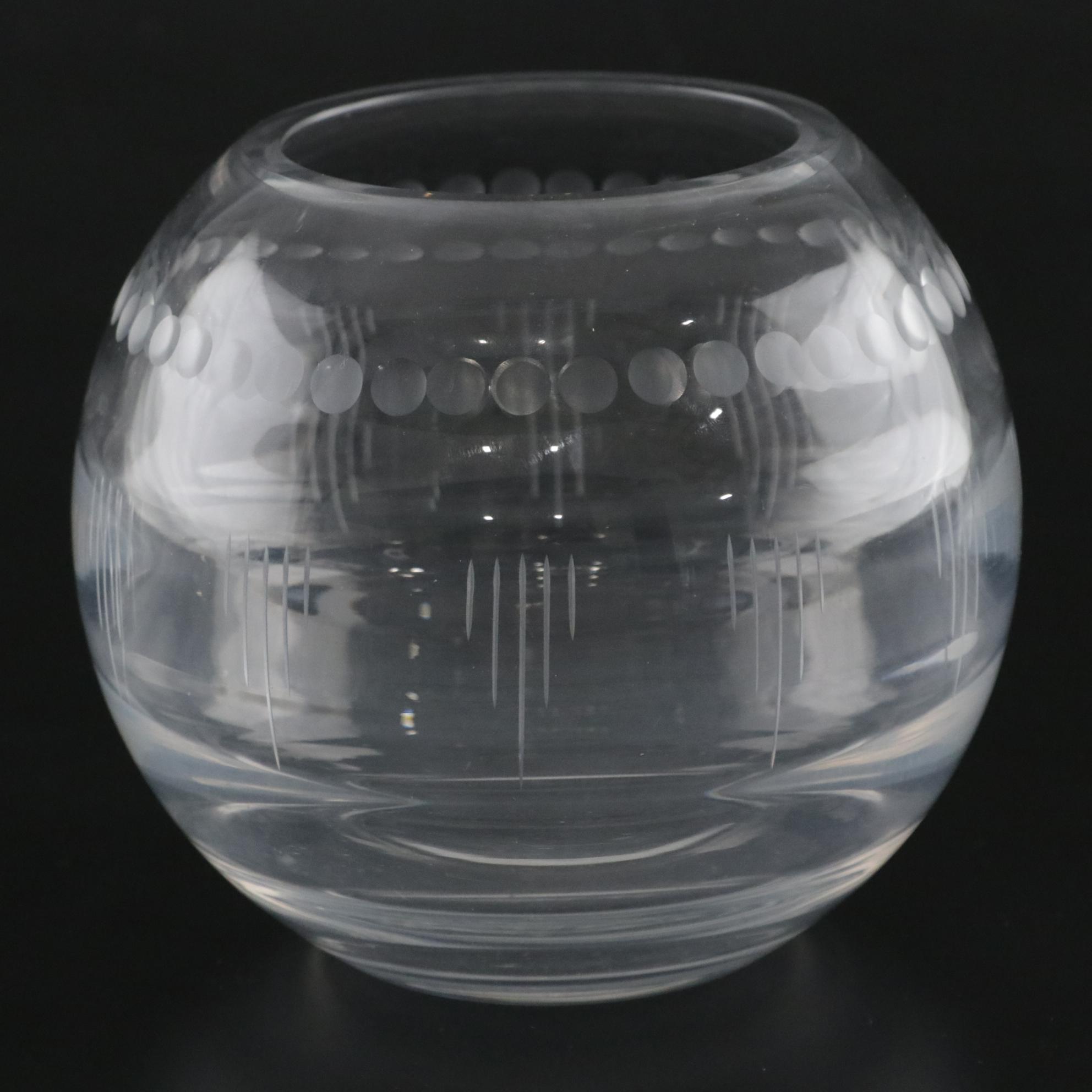 Hawkes Etched Crystal Rose Bowl