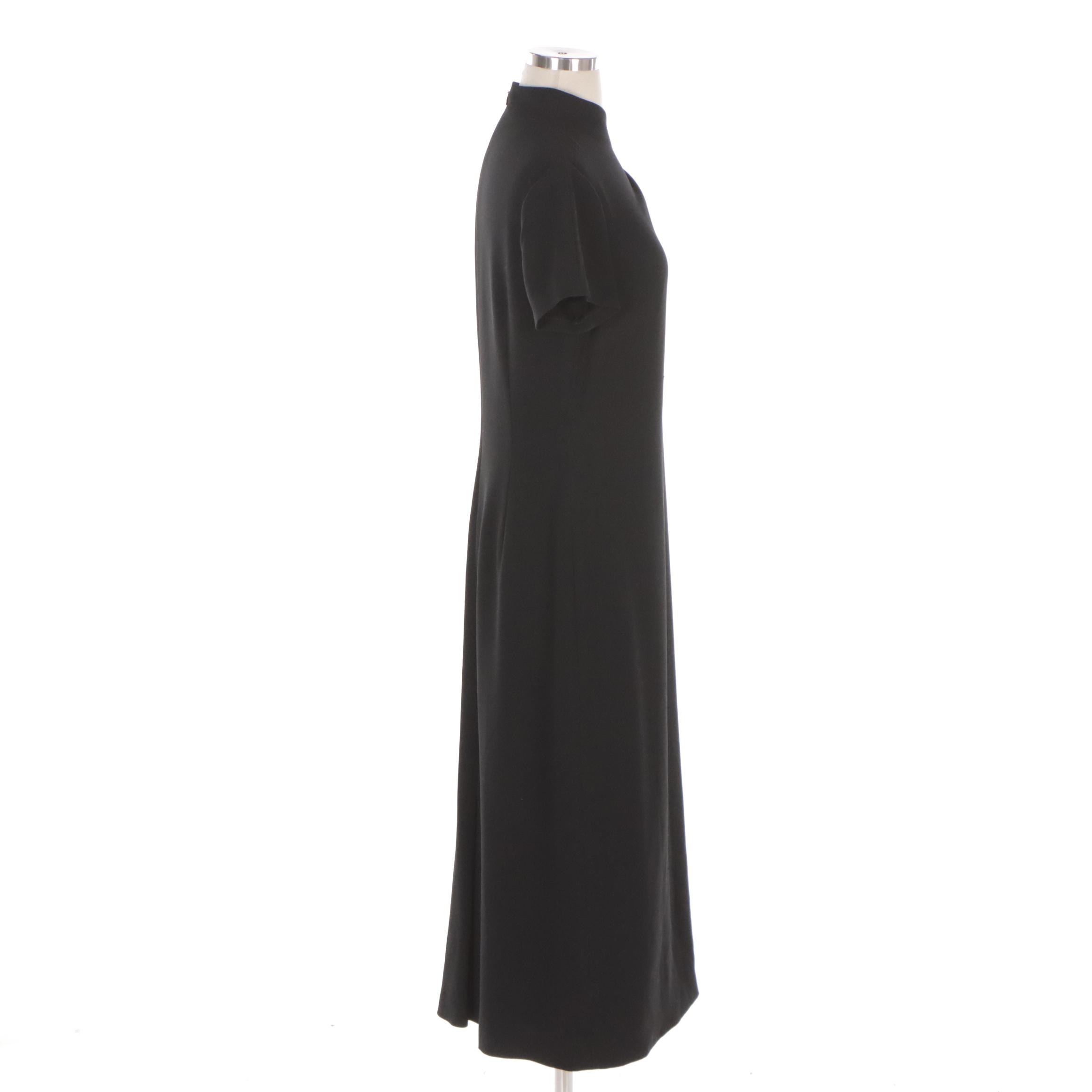 Evening Dress with Rhinestone Embellishment in Black Triacetate and Polyester