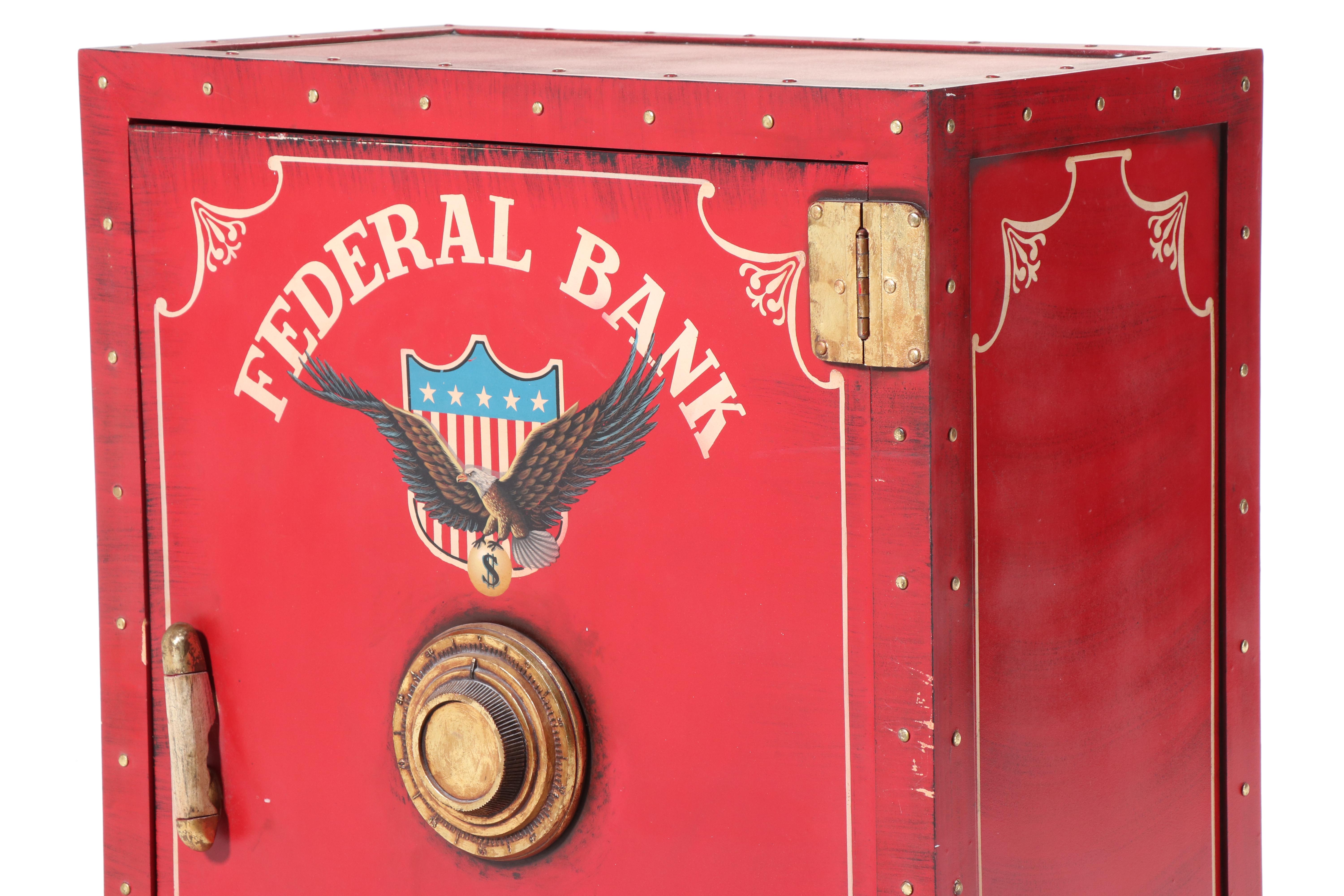 "Federal Bank" Paint-Decorated Safe-Form Storage Cabinet