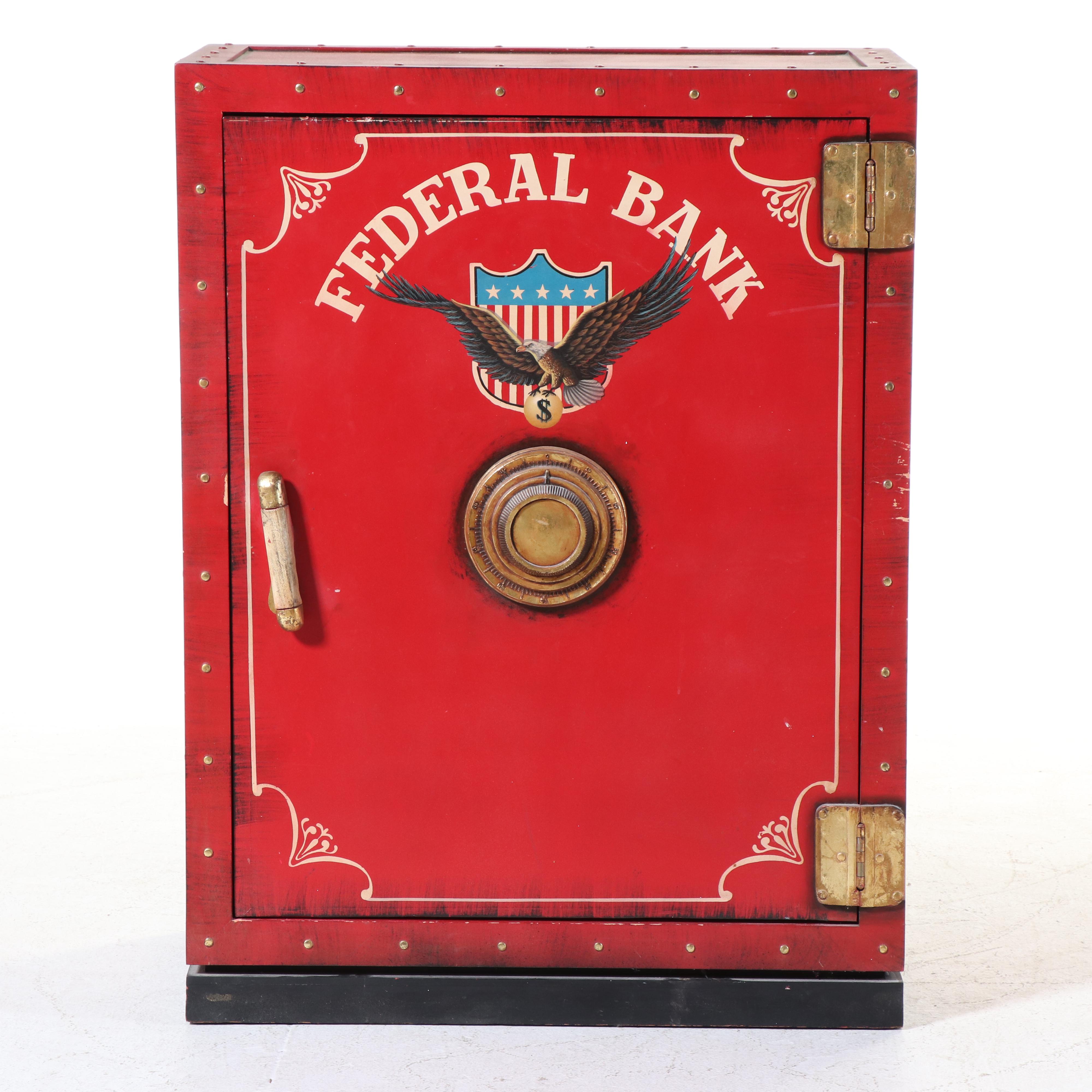 "Federal Bank" Paint-Decorated Safe-Form Storage Cabinet
