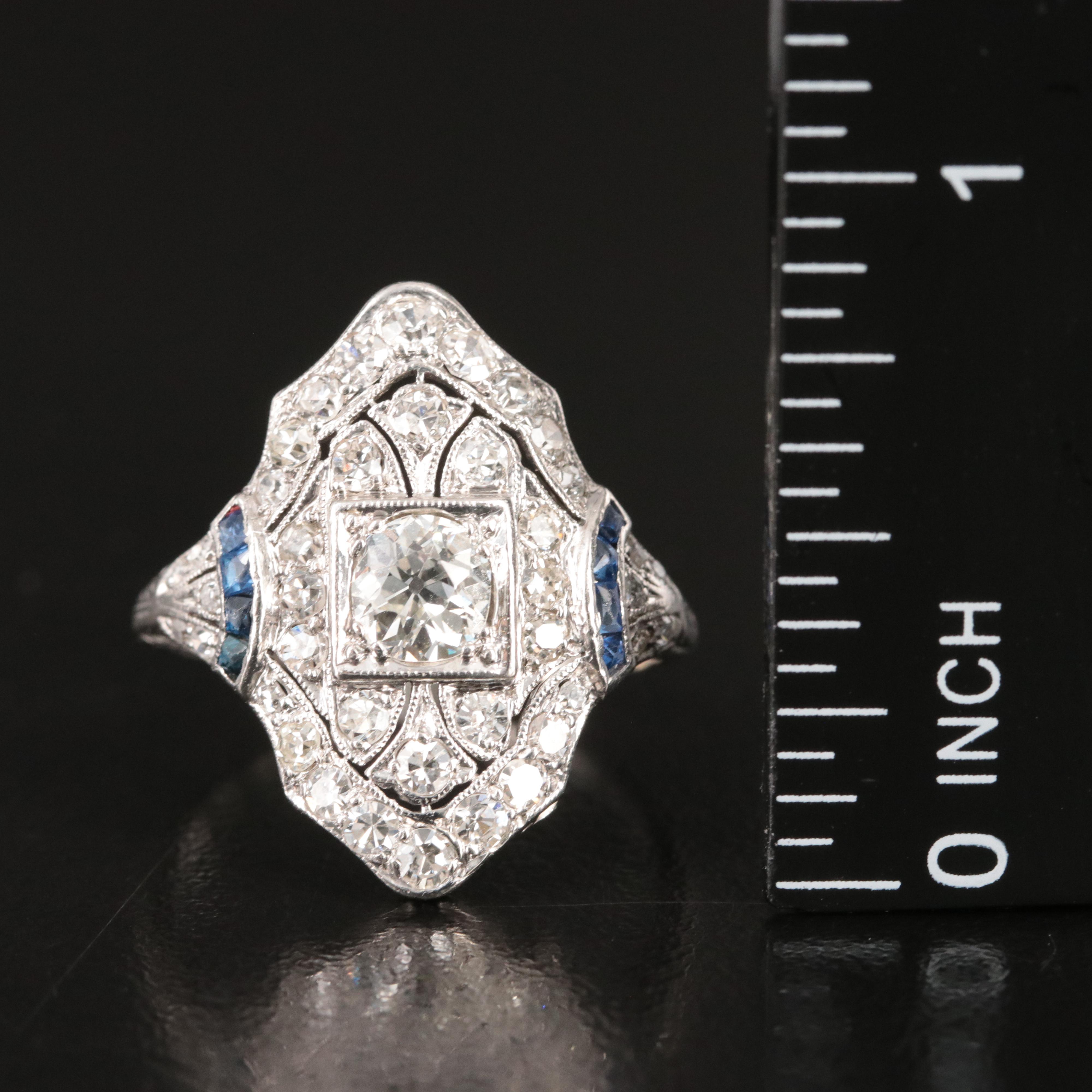 Art Deco Platinum 1.55 CTW Diamond and Sapphire Ring