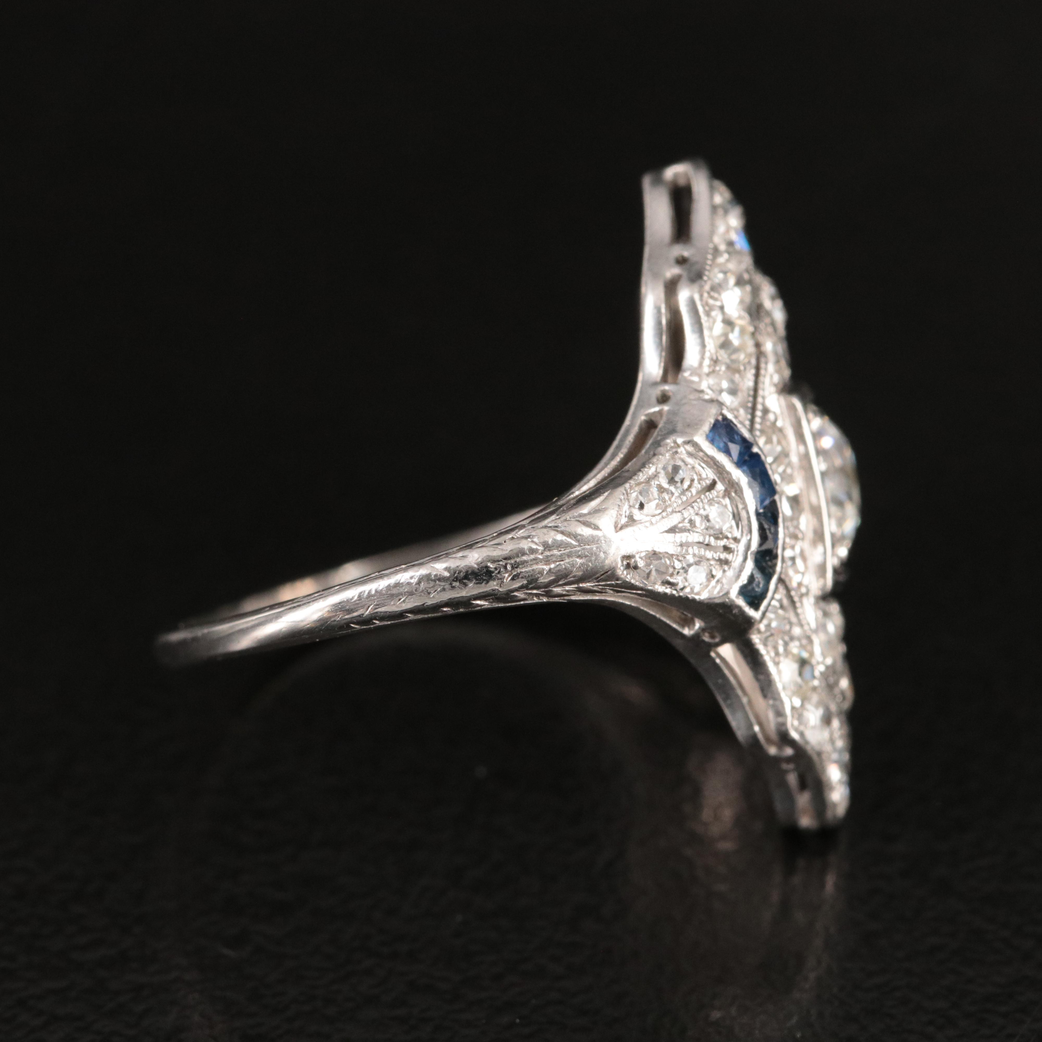 Art Deco Platinum 1.55 CTW Diamond and Sapphire Ring