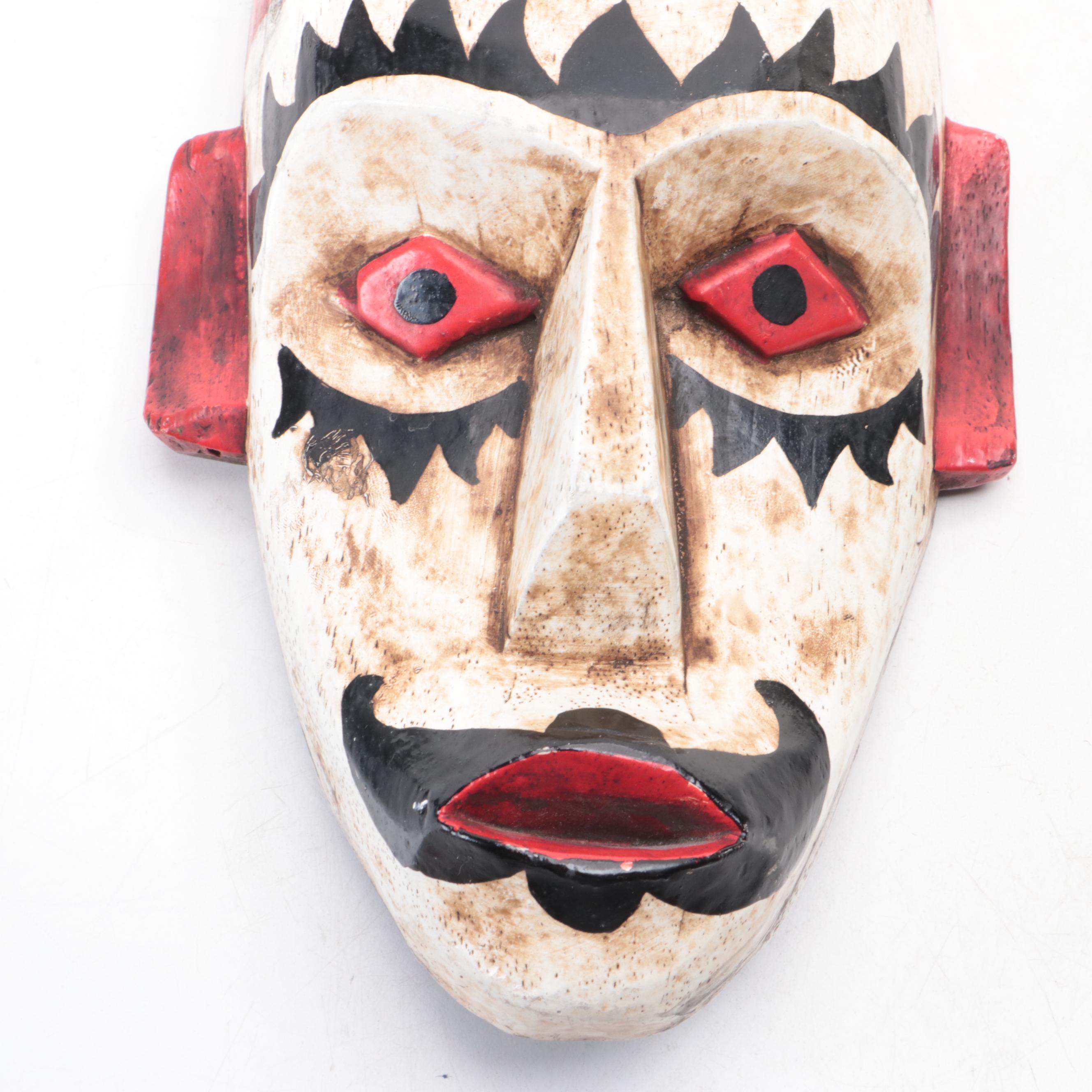 West African Bambara Ntomo Mask, Javanese and Jamaican Souvenir Masks,