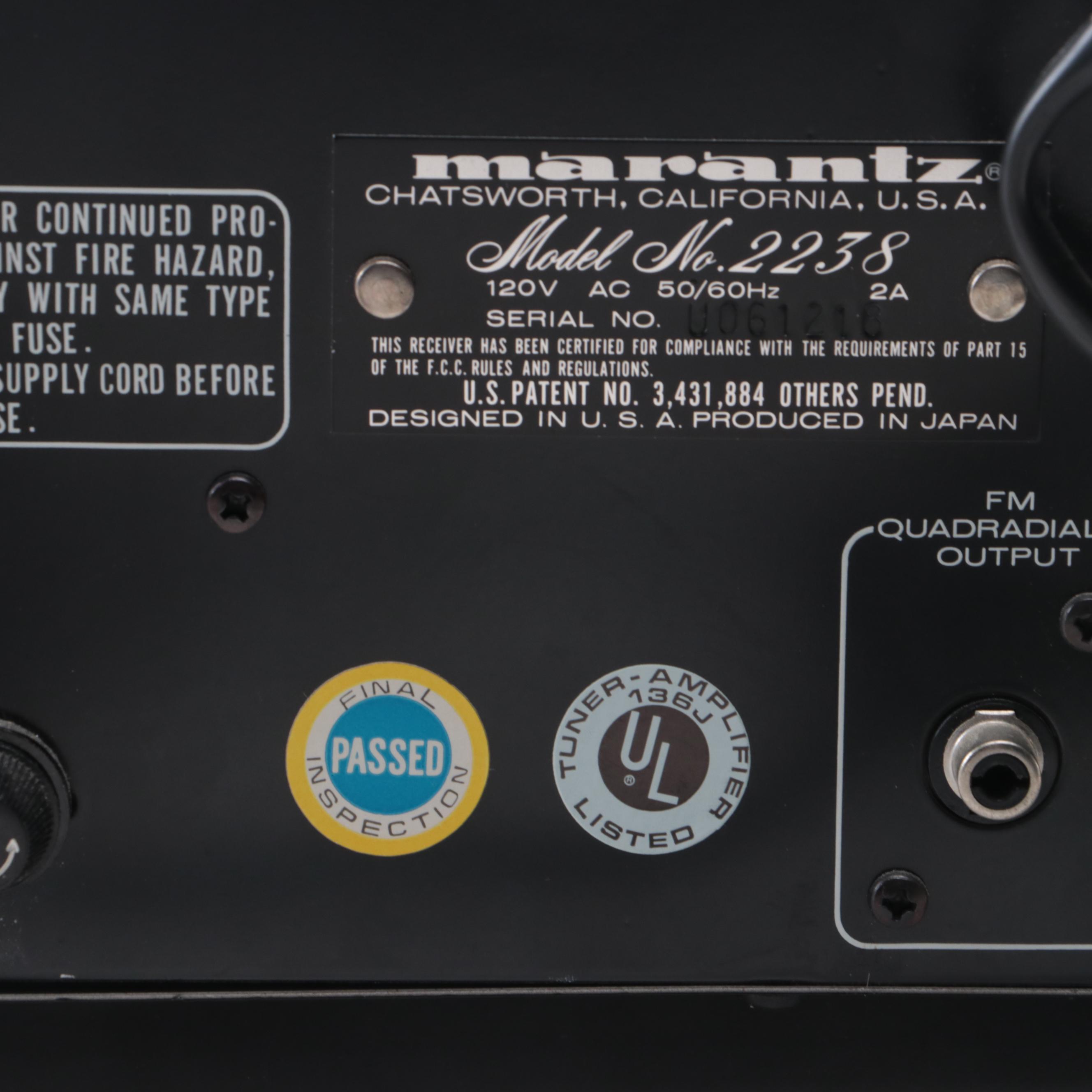 Marantz Model 2238 Stereophonic Receiver, circa 1977–1980