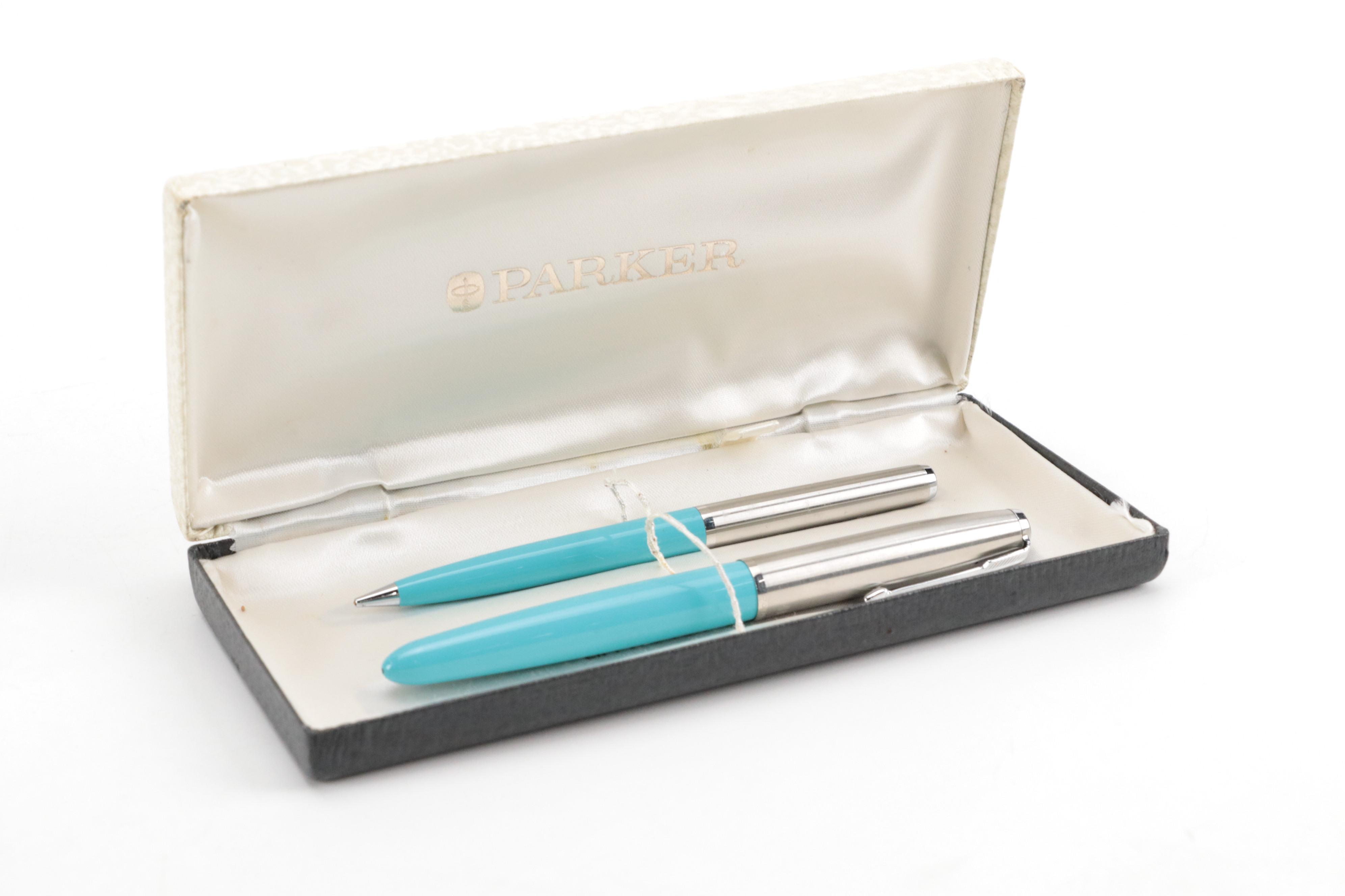 Parker 41 Turquoise Fountain Pen and Pencil Set with Gold Plated Fountain Pen