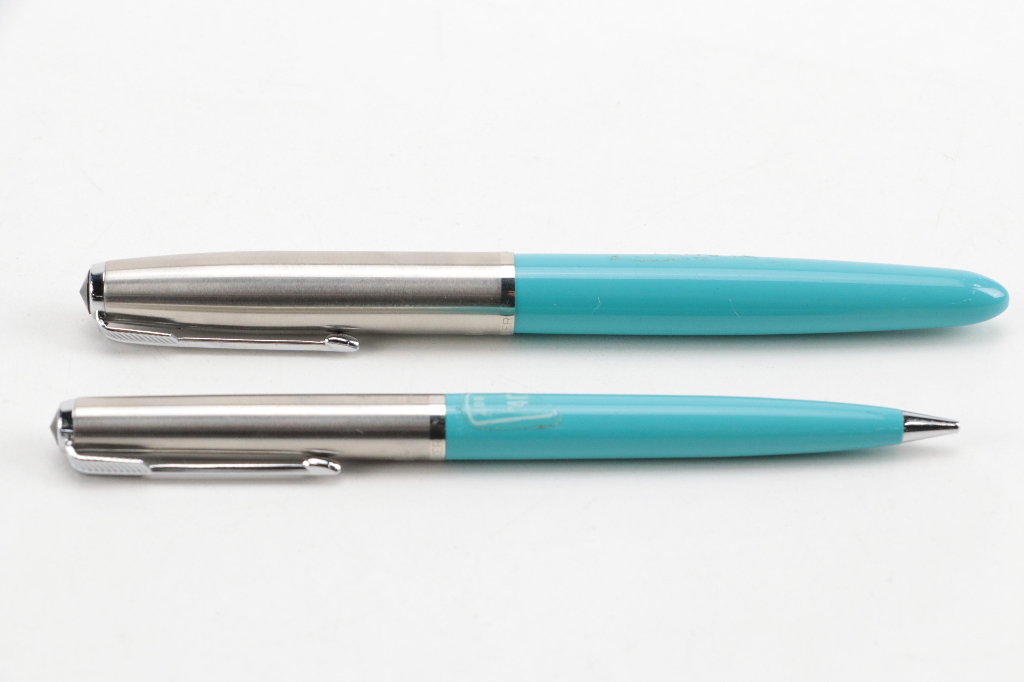 Parker 41 Turquoise Fountain Pen and Pencil Set with Gold Plated Fountain Pen