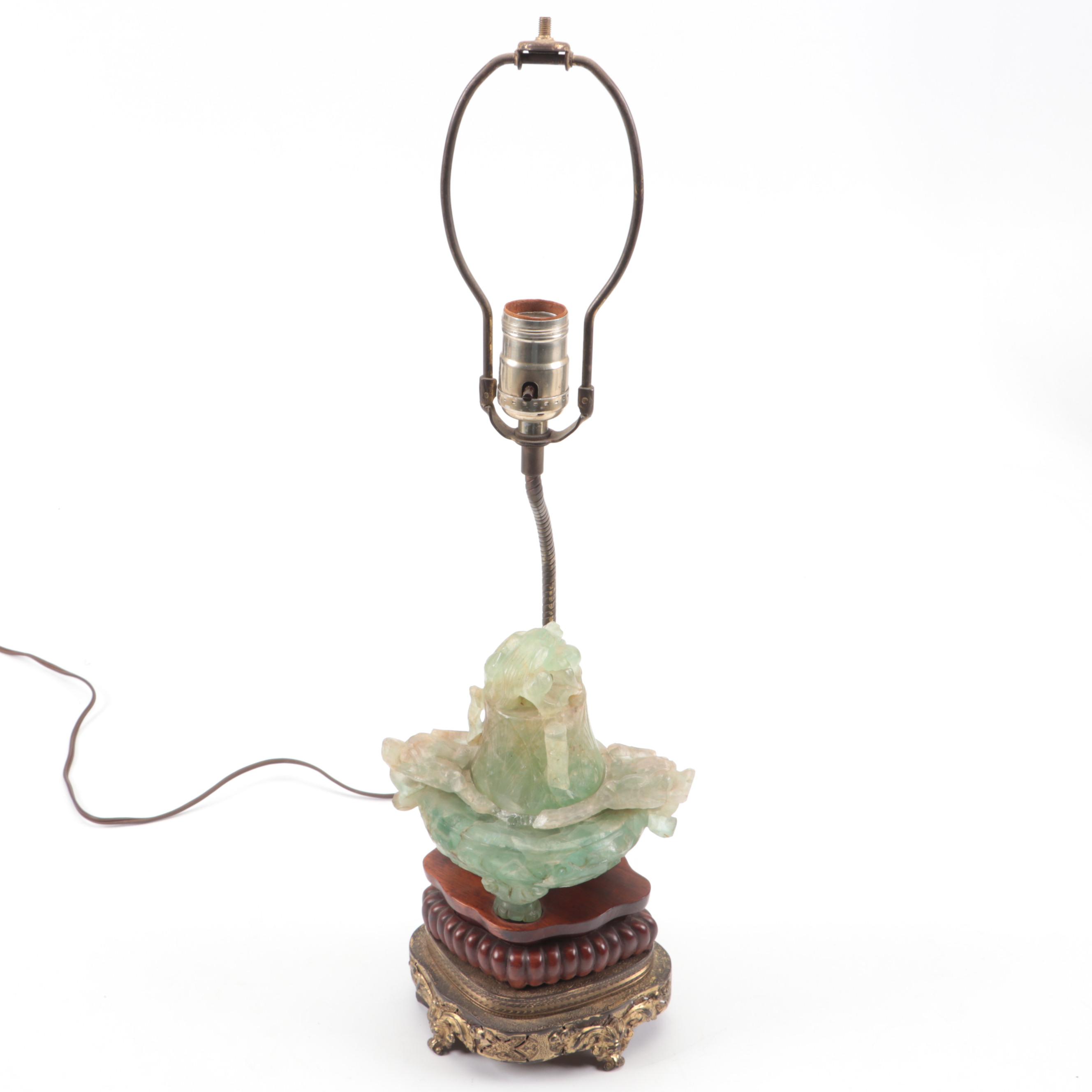 Chinese Hand-Carved Fluorite Censer and Wood Table, Mid-20th Century