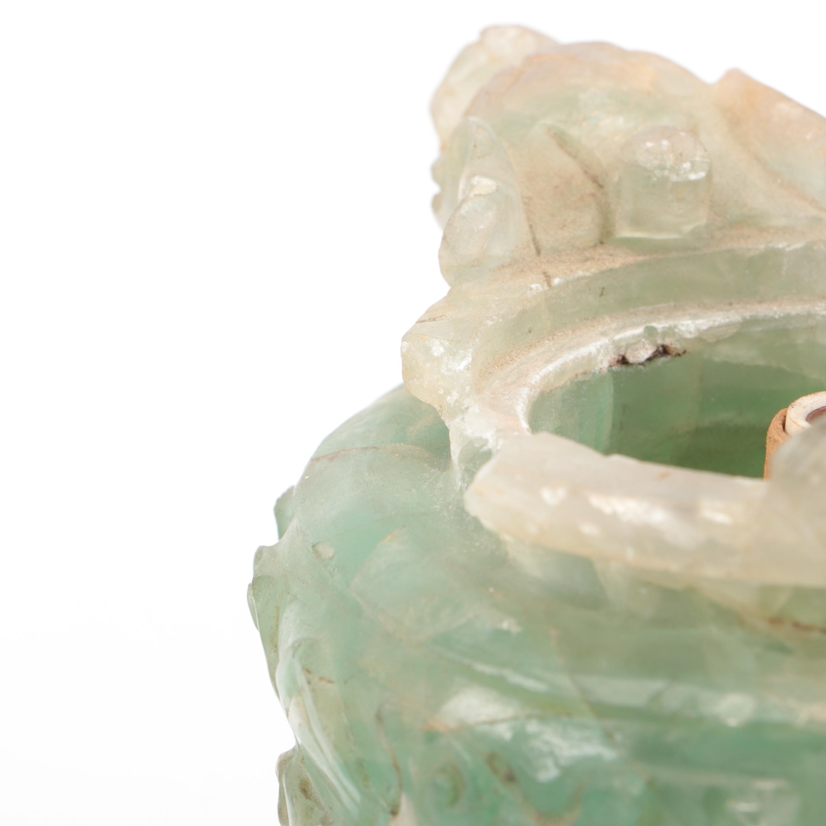 Chinese Hand-Carved Fluorite Censer and Wood Table, Mid-20th Century