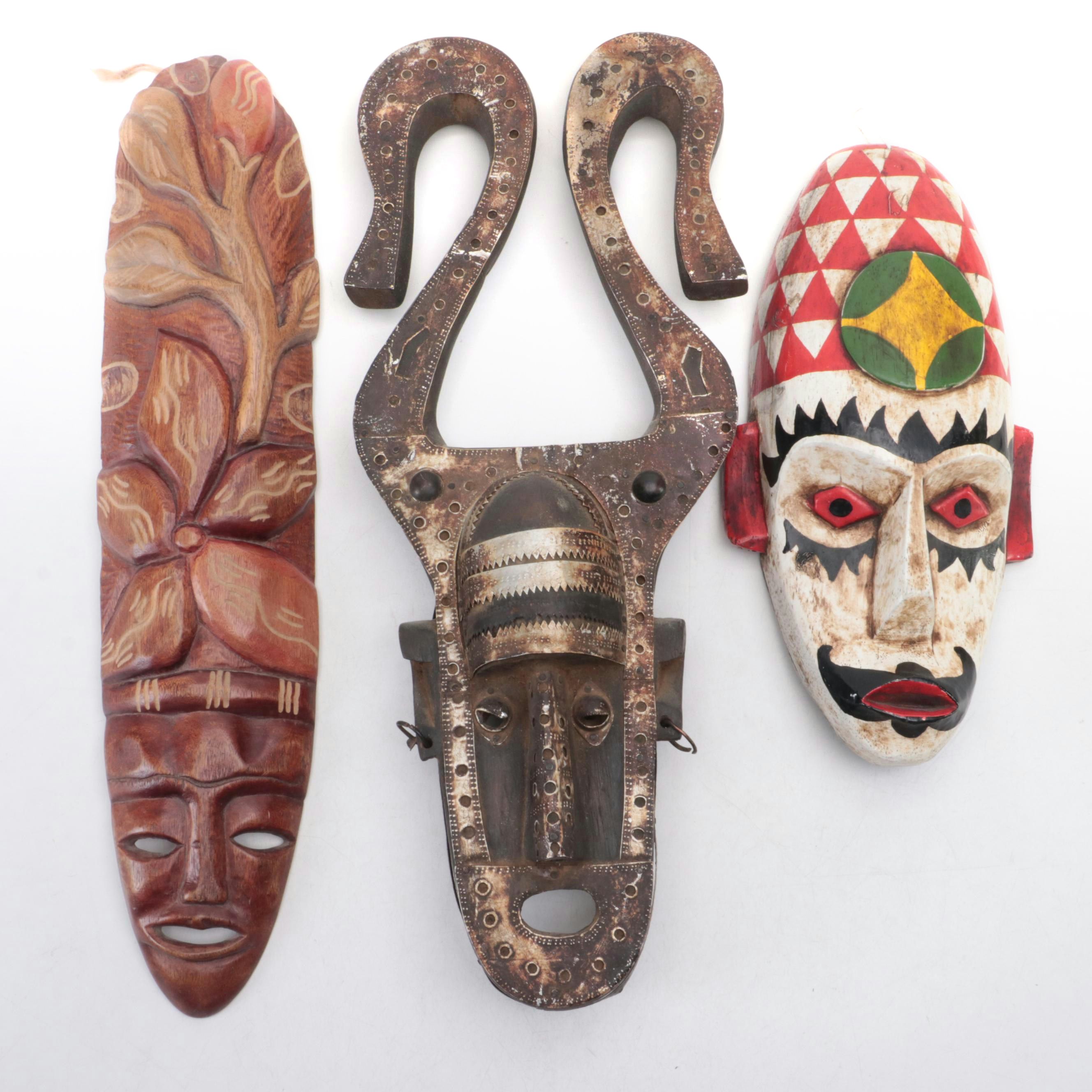 West African Bambara Ntomo Mask, Javanese and Jamaican Souvenir Masks,