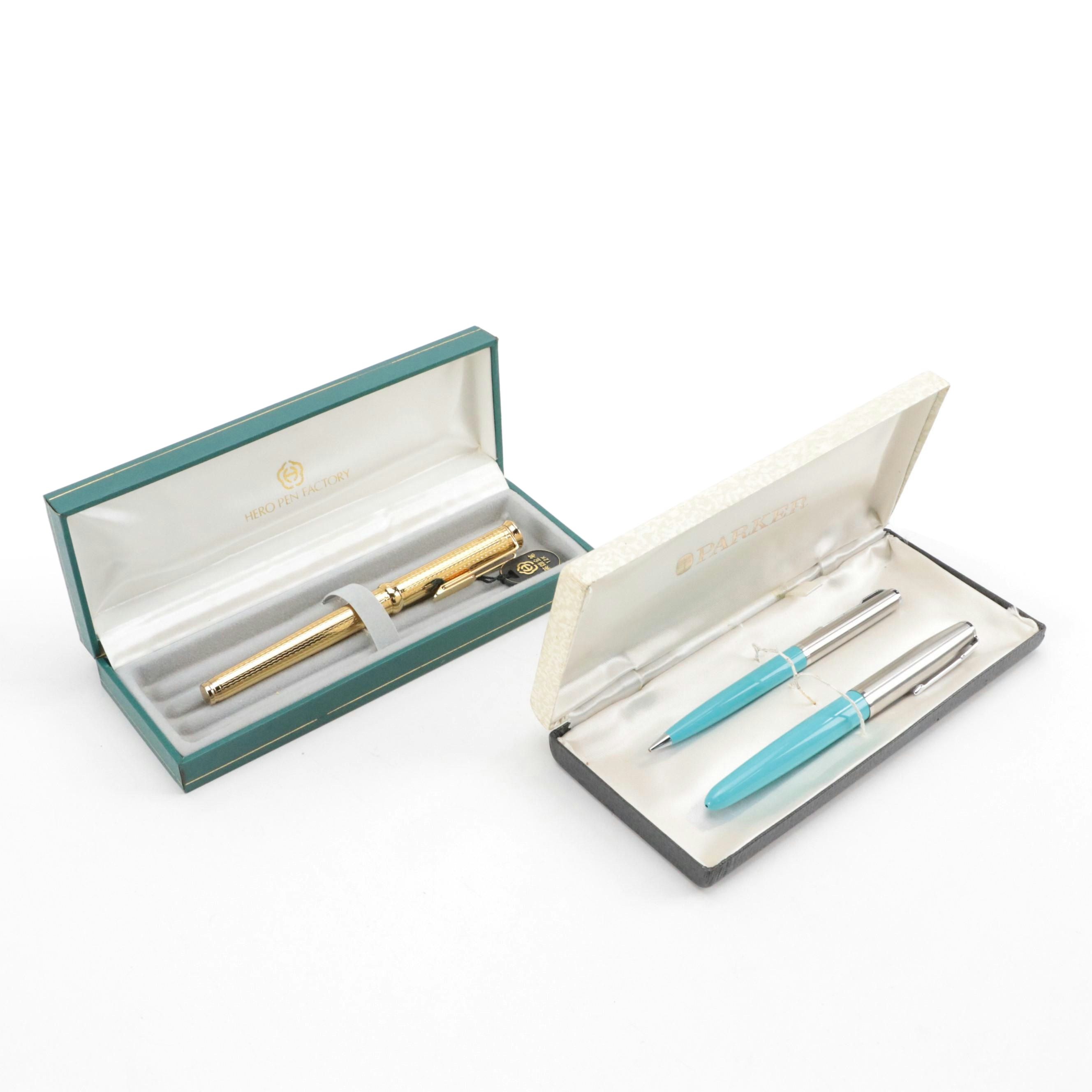Parker 41 Turquoise Fountain Pen and Pencil Set with Gold Plated Fountain Pen