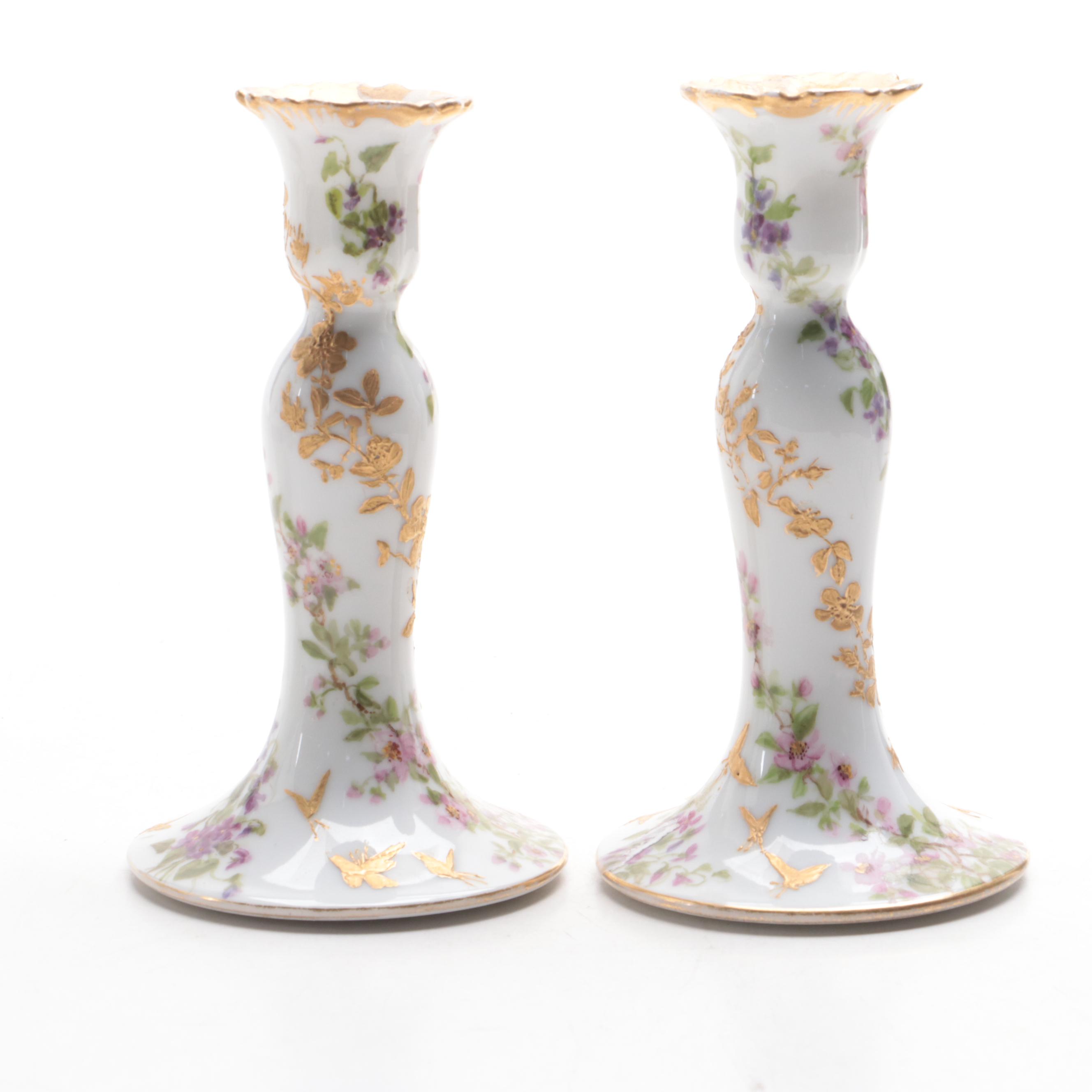 Haviland Limoges Porcelain "Chantilly" Decanters and Candlesticks