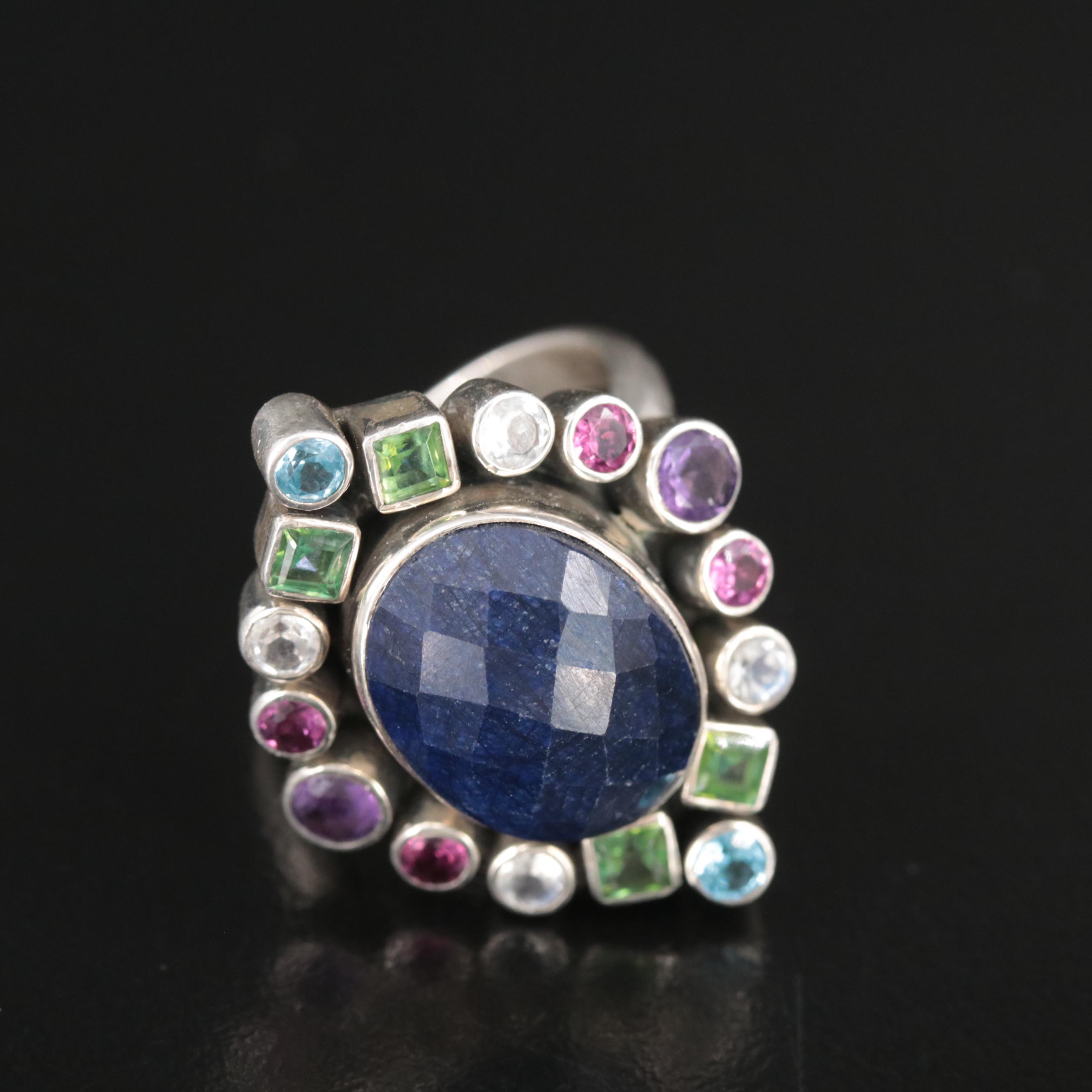 Nicky Butler Sterling Corundum, Iolite, Rainbow Moonstone and Gemstone Ring