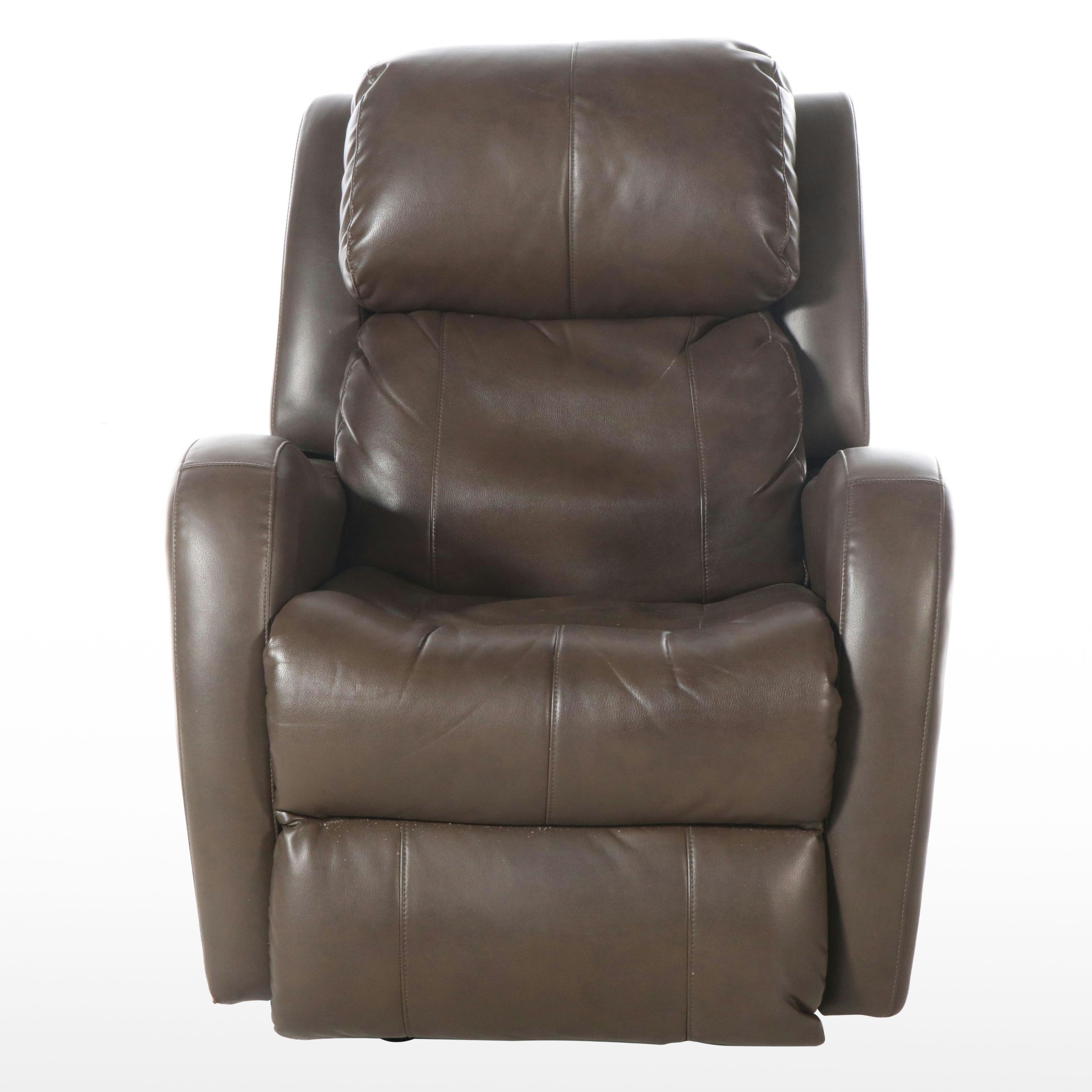 Overstuffed Brown Faux Leather Recliner