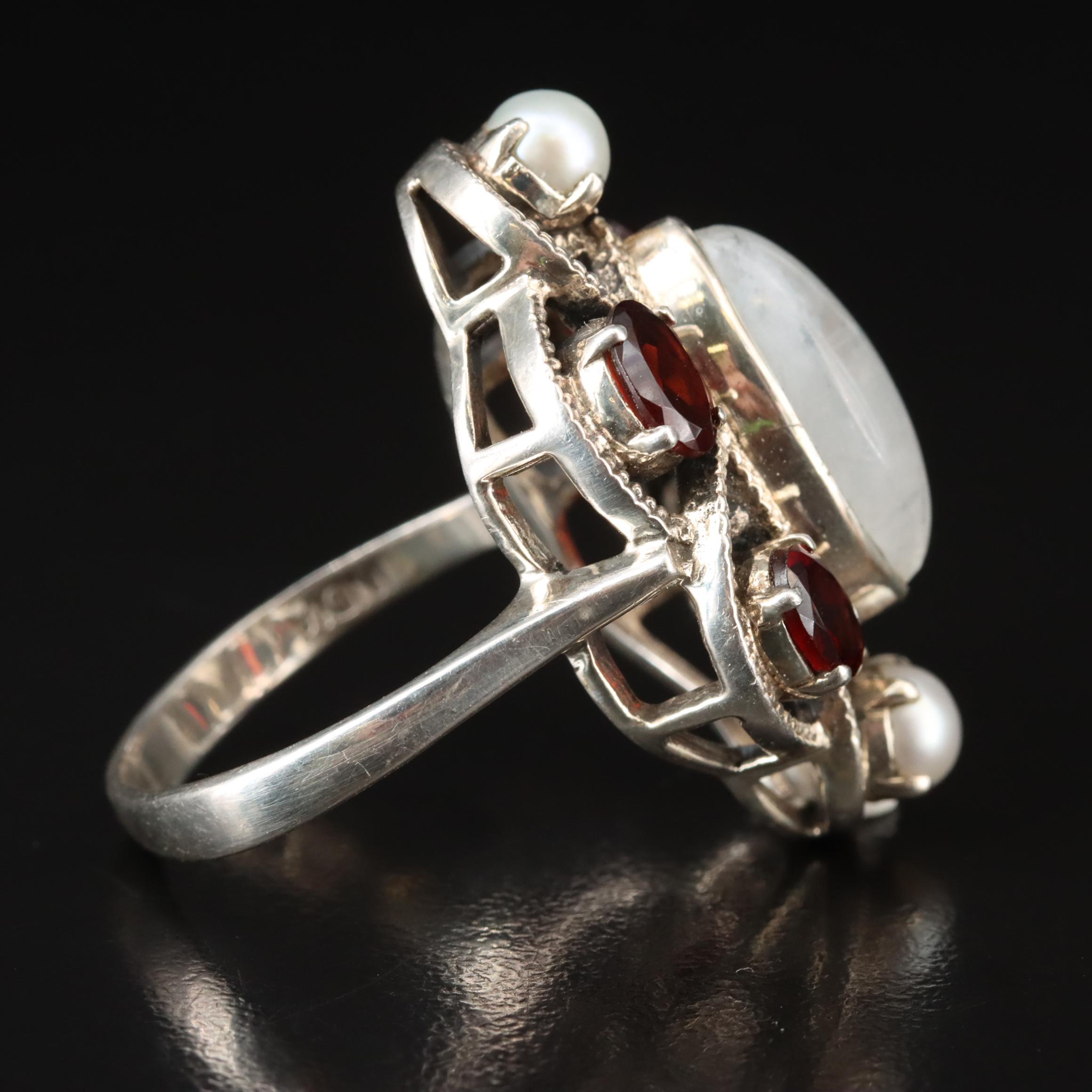 Nicky Butler Sterling Rainbow Moonstone, Garnet and Pearl Ring
