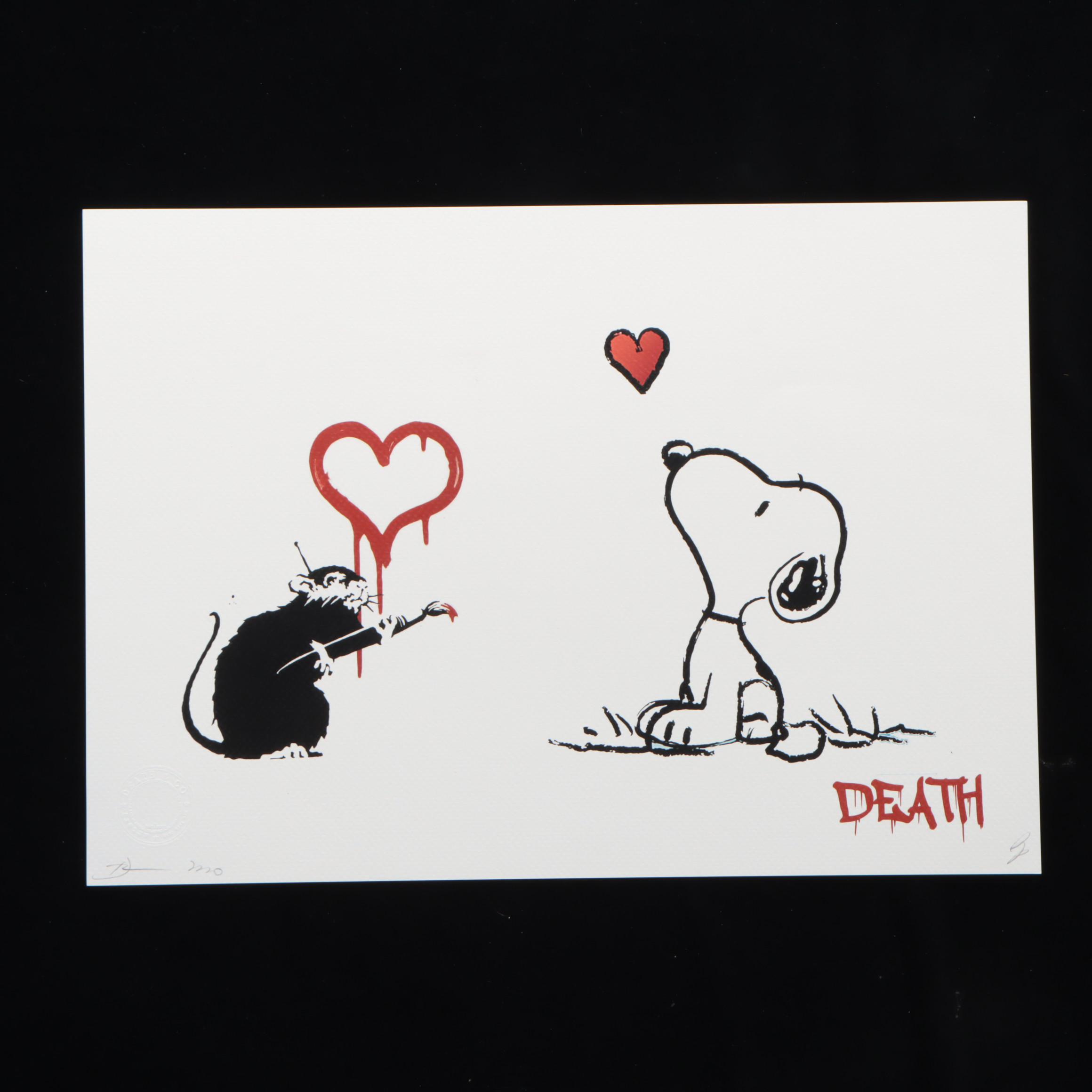 Death NYC Pop Art Graphic Print Featuring Banksy and Snoopy, 2023
