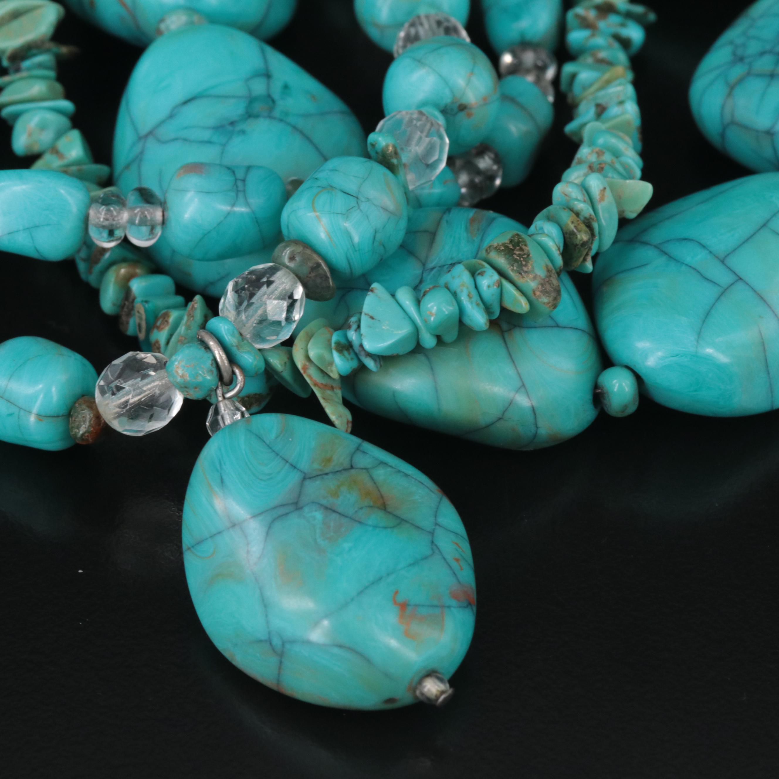 Imitation Turquoise, Turquoise and Glass Multi Strand Necklace