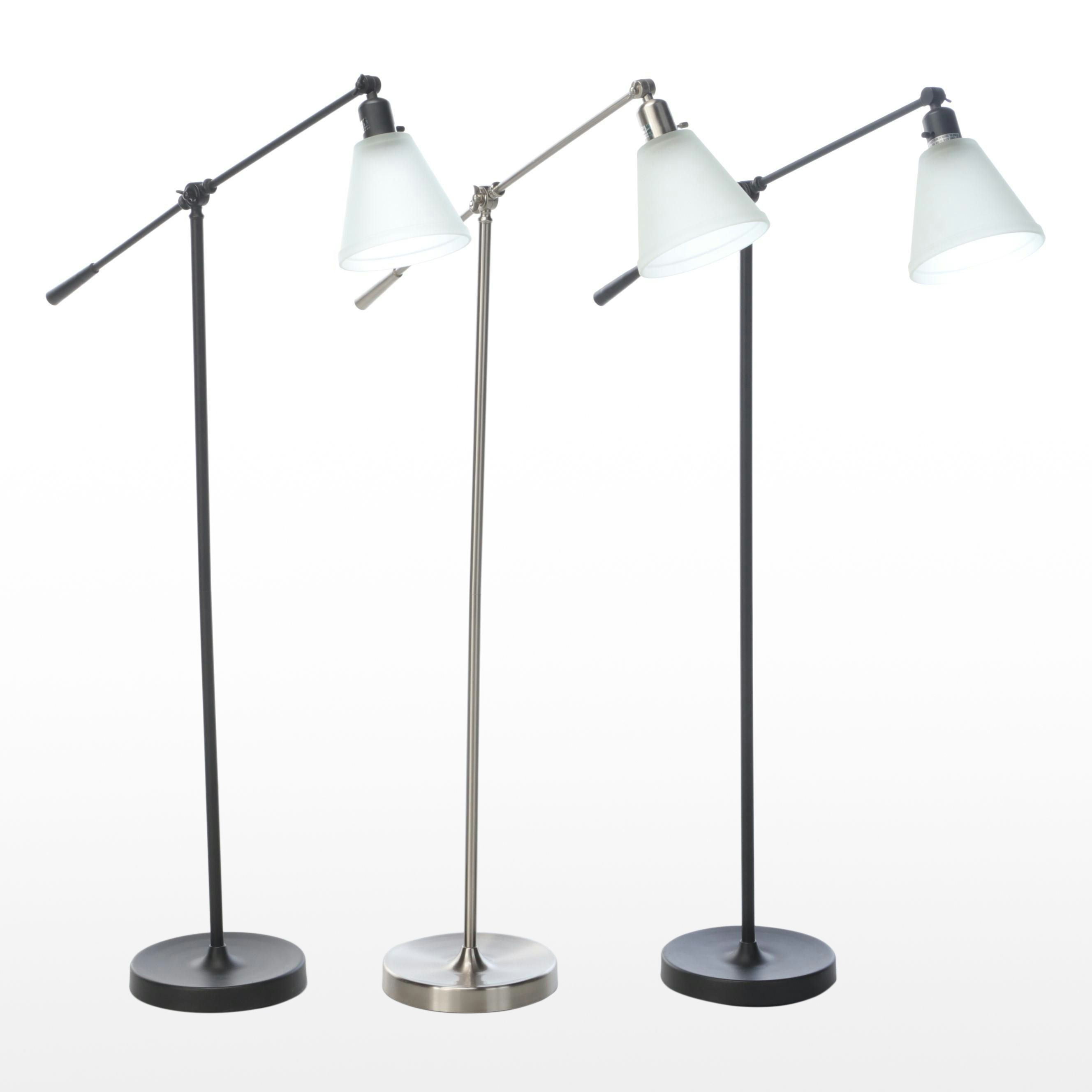 Matte Black and Brushed Silver Cantilever Floor Lamps, 21st Century