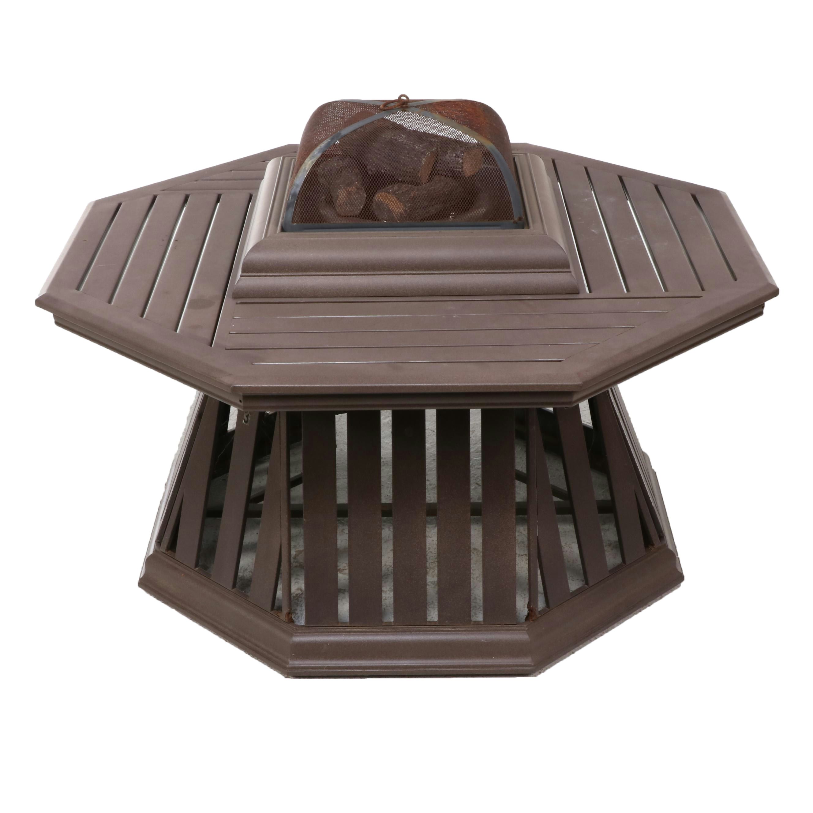 Hexagonal Outdoor Propane Fire Pit with Ceramic Logs