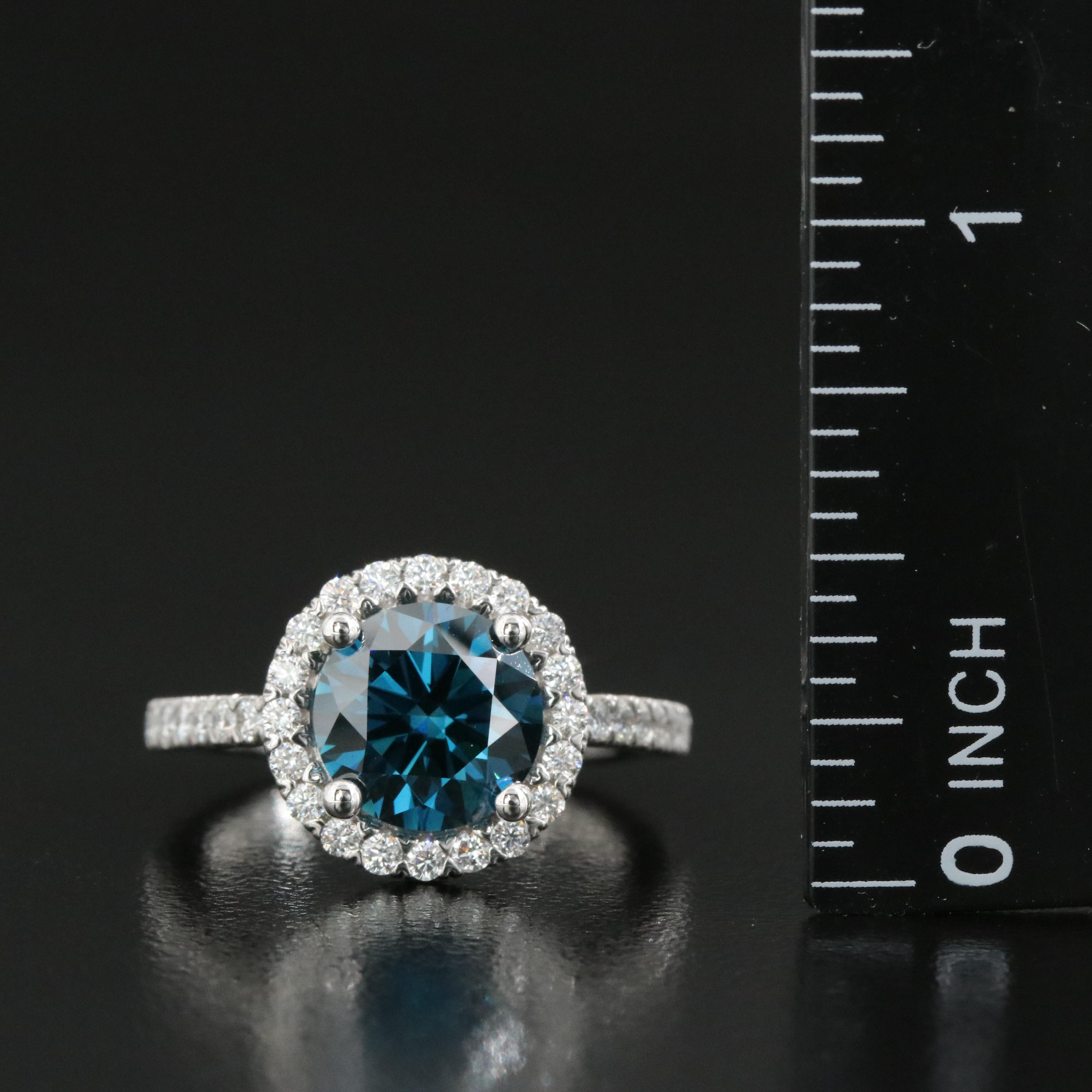 14K 3.00 CTW Lab Grown Diamond Halo Ring with Fancy Blue Center