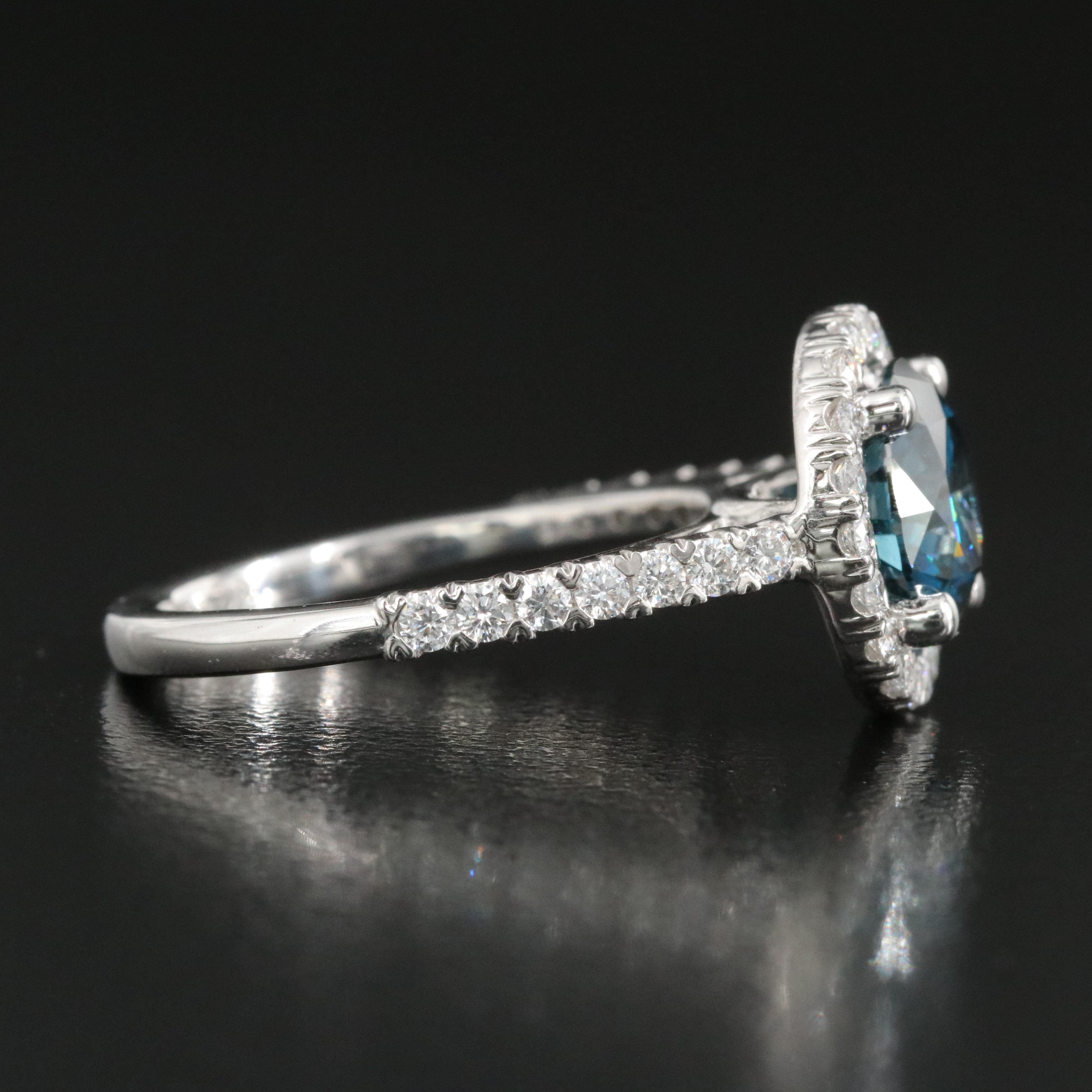14K 3.00 CTW Lab Grown Diamond Halo Ring with Fancy Blue Center