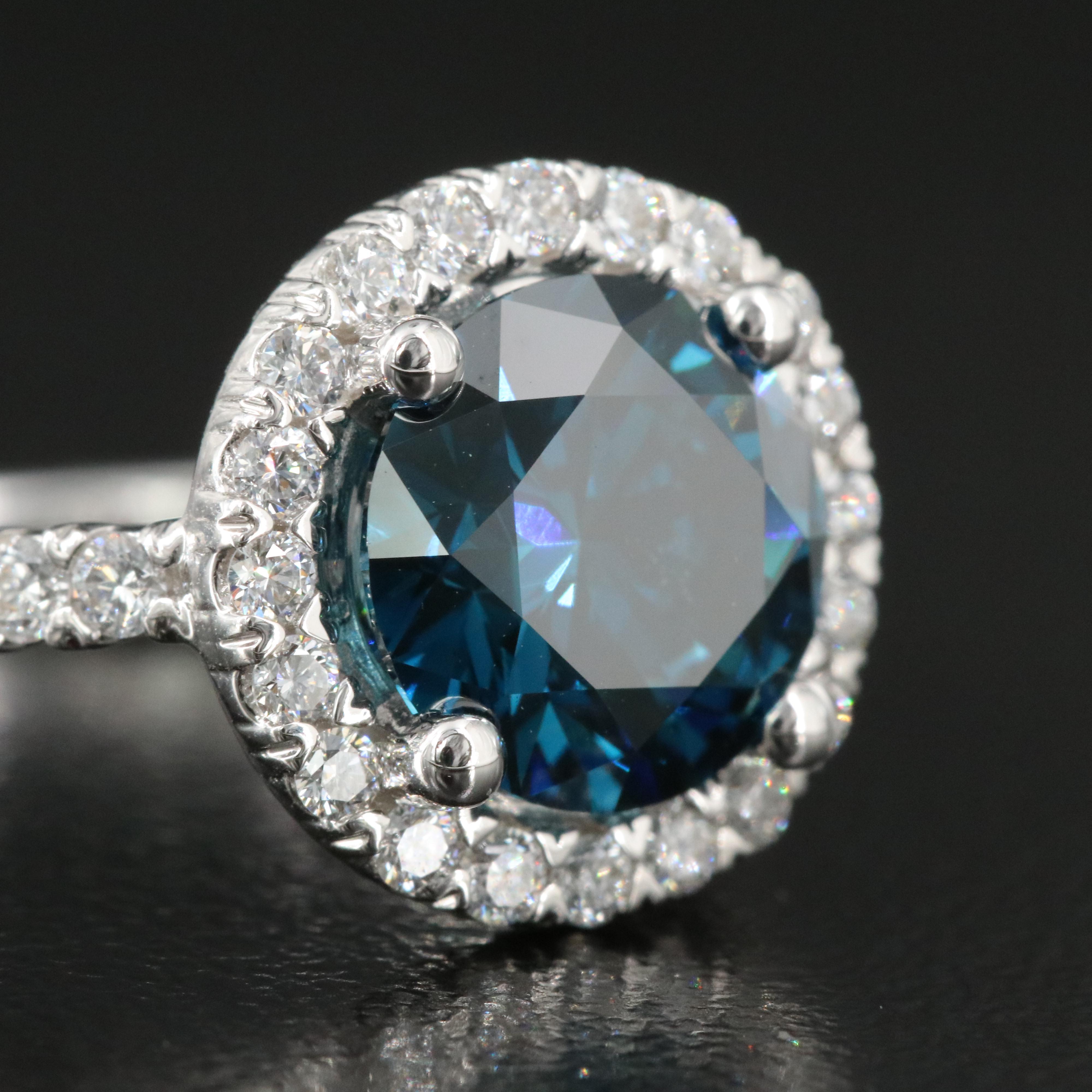 14K 3.00 CTW Lab Grown Diamond Halo Ring with Fancy Blue Center