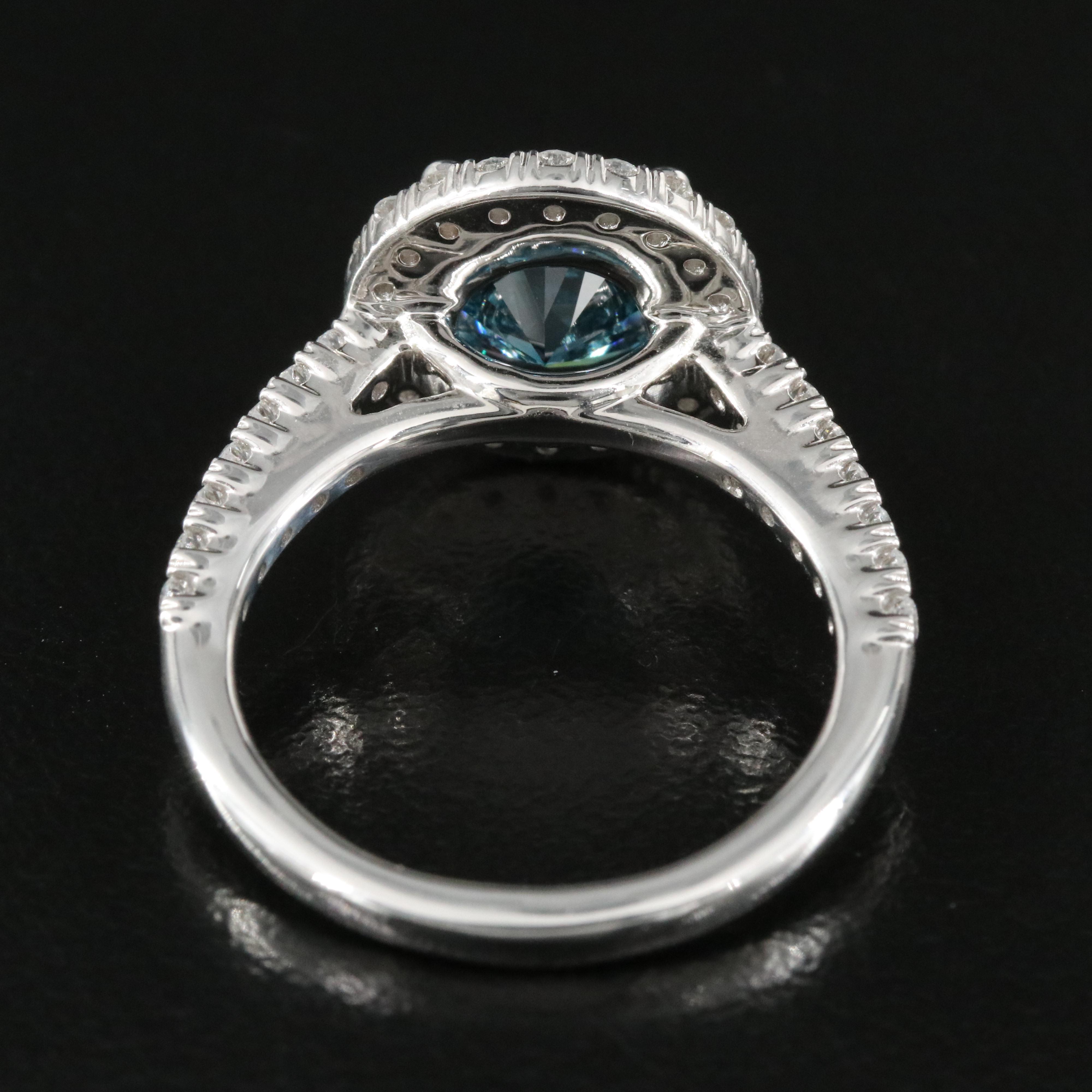 14K 3.00 CTW Lab Grown Diamond Halo Ring with Fancy Blue Center