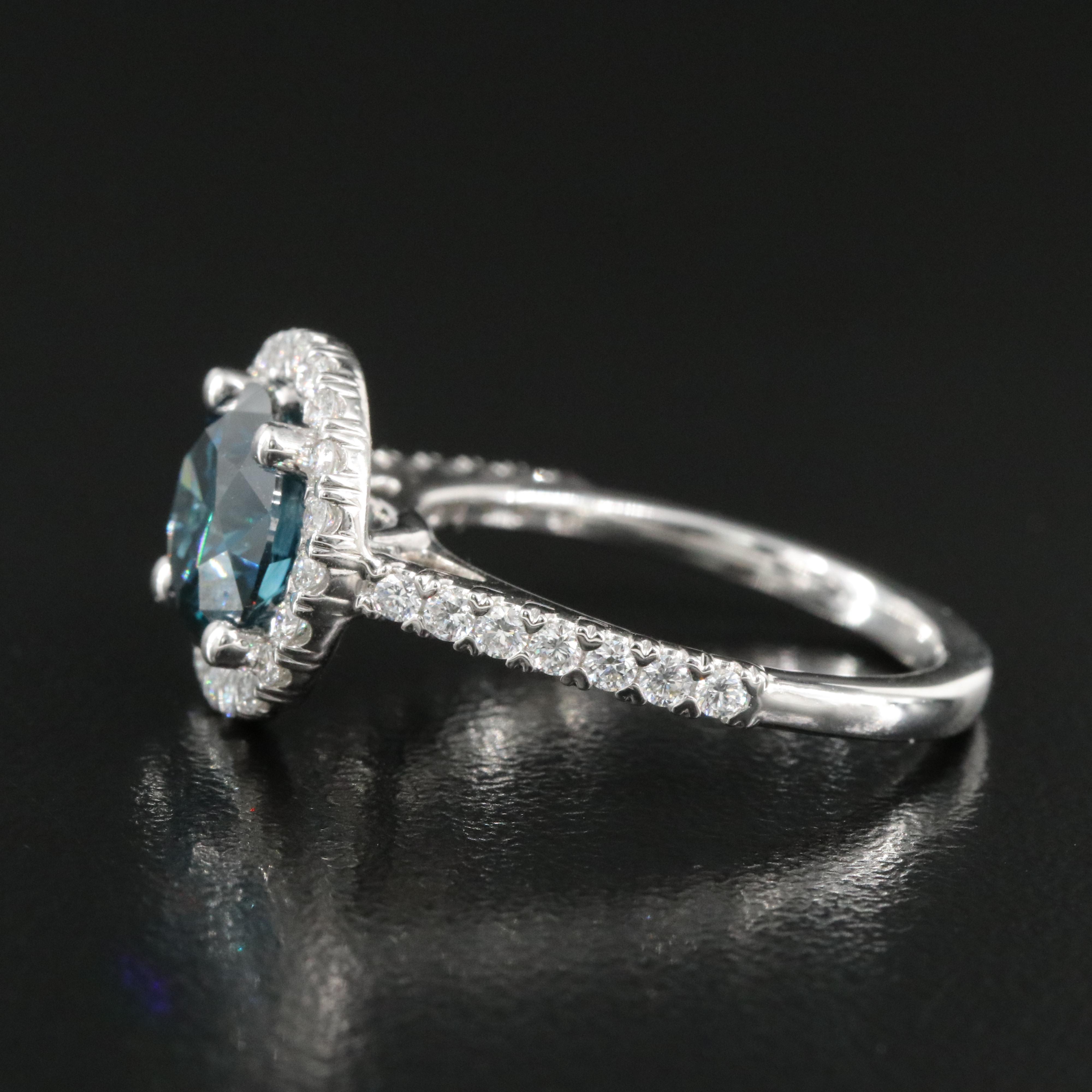 14K 3.00 CTW Lab Grown Diamond Halo Ring with Fancy Blue Center