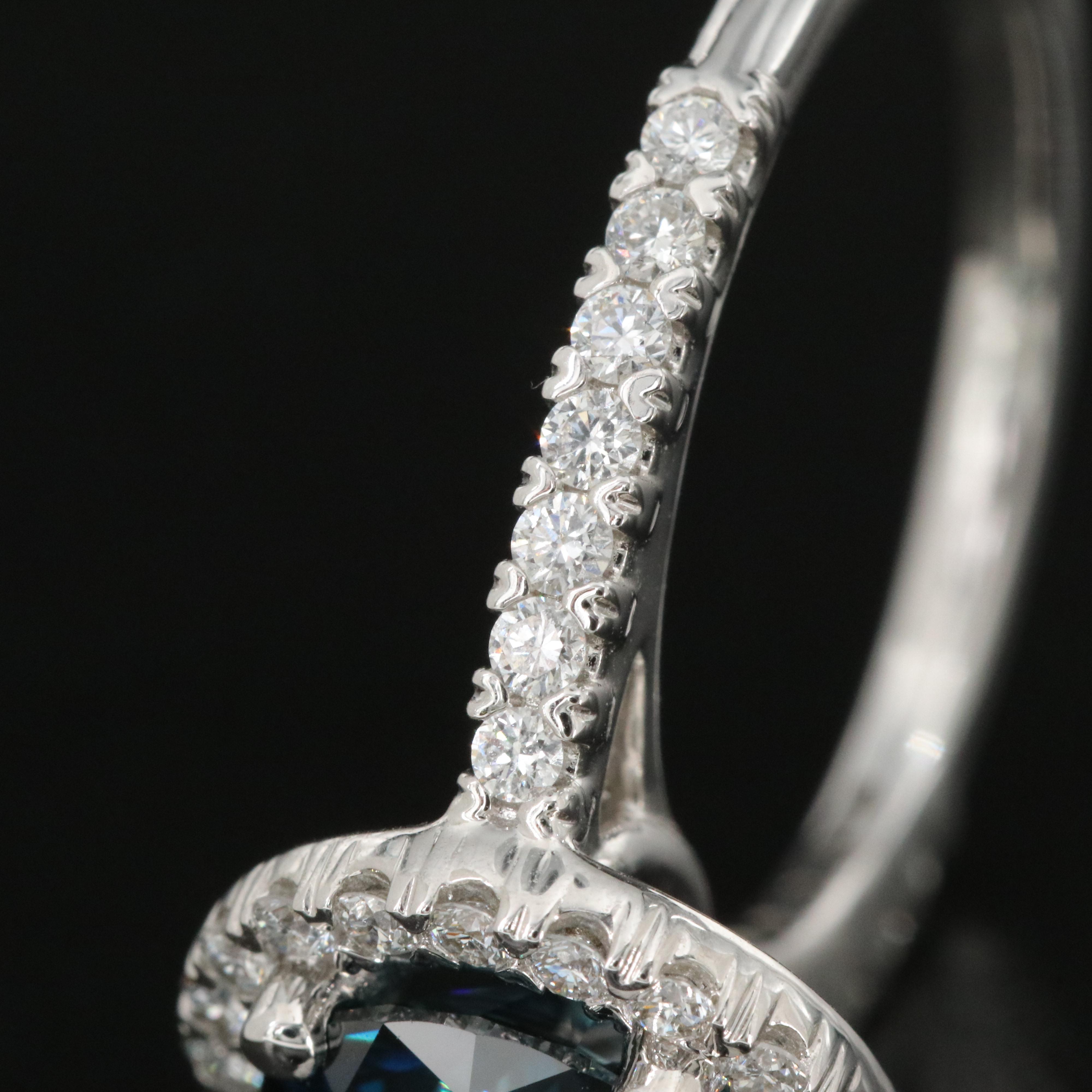 14K 3.00 CTW Lab Grown Diamond Halo Ring with Fancy Blue Center