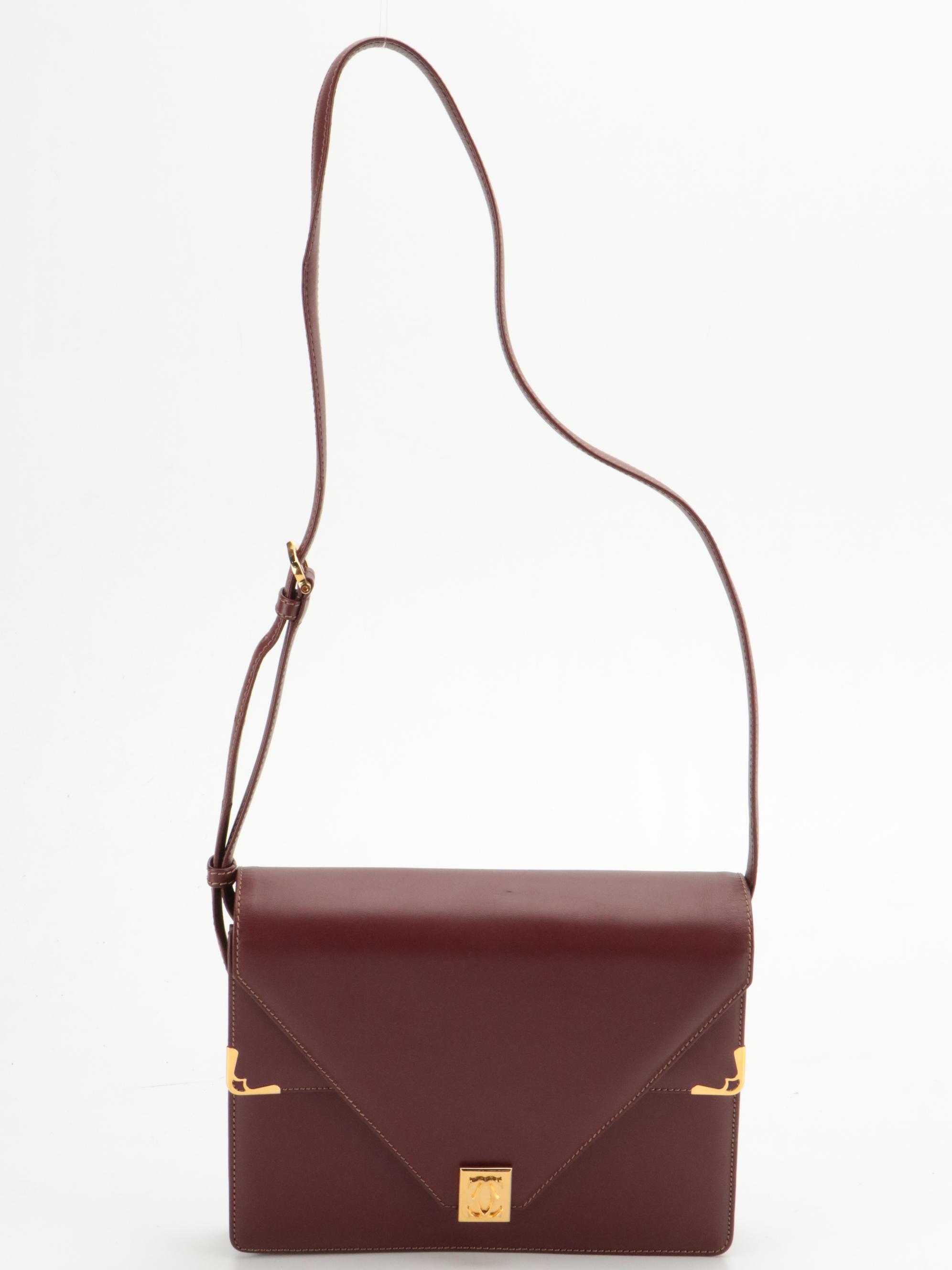 Cartier Must de Cartier Double Flap Envelope Shoulder Bag in Bordeaux Leather
