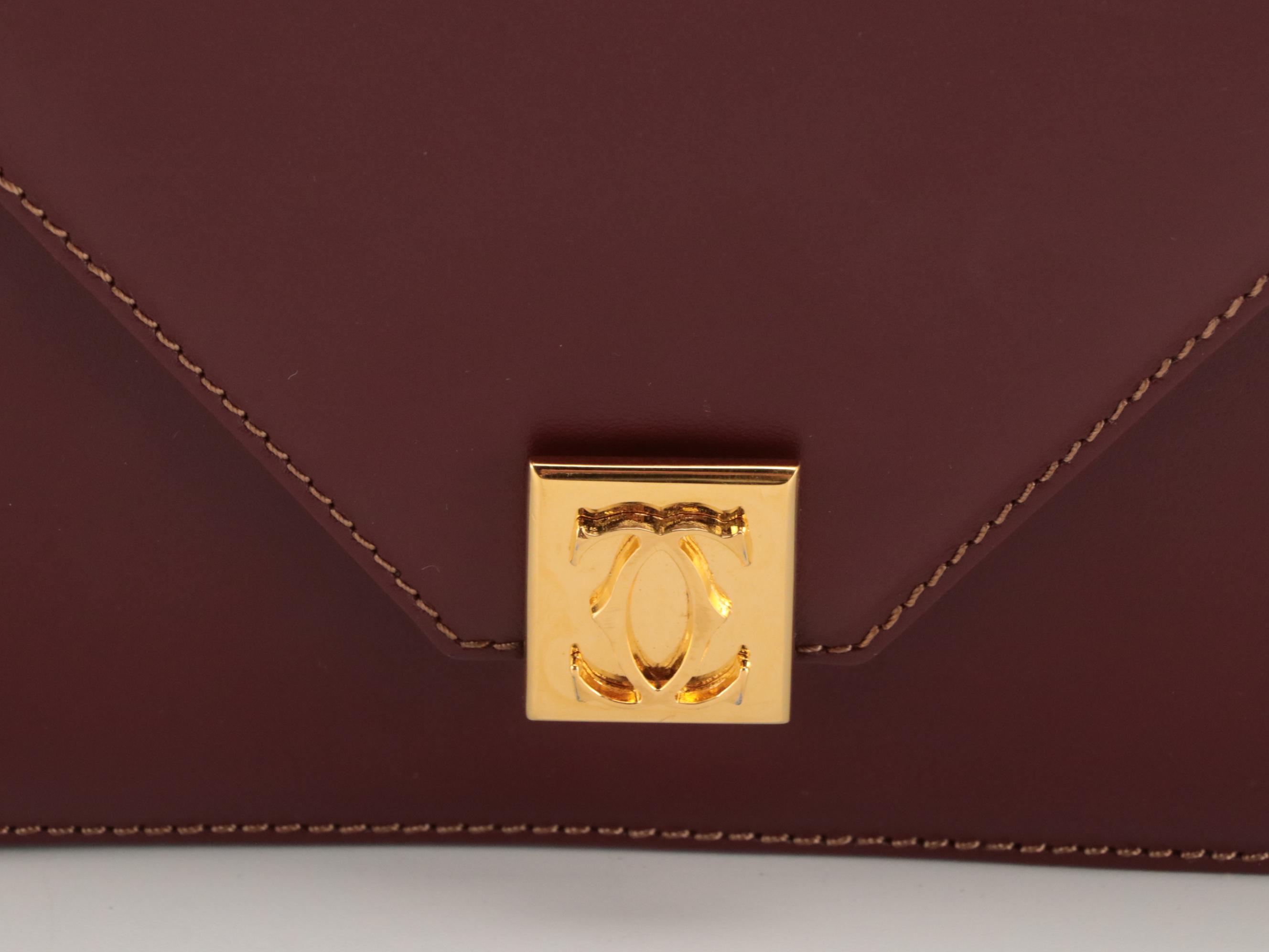 Cartier Must de Cartier Double Flap Envelope Shoulder Bag in Bordeaux Leather