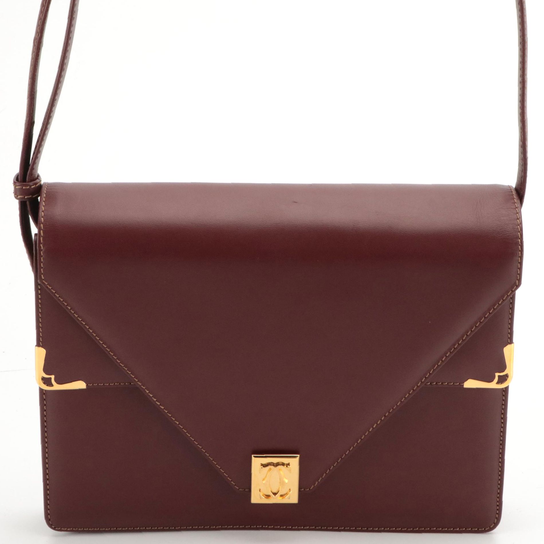 Cartier Must de Cartier Double Flap Envelope Shoulder Bag in Bordeaux Leather