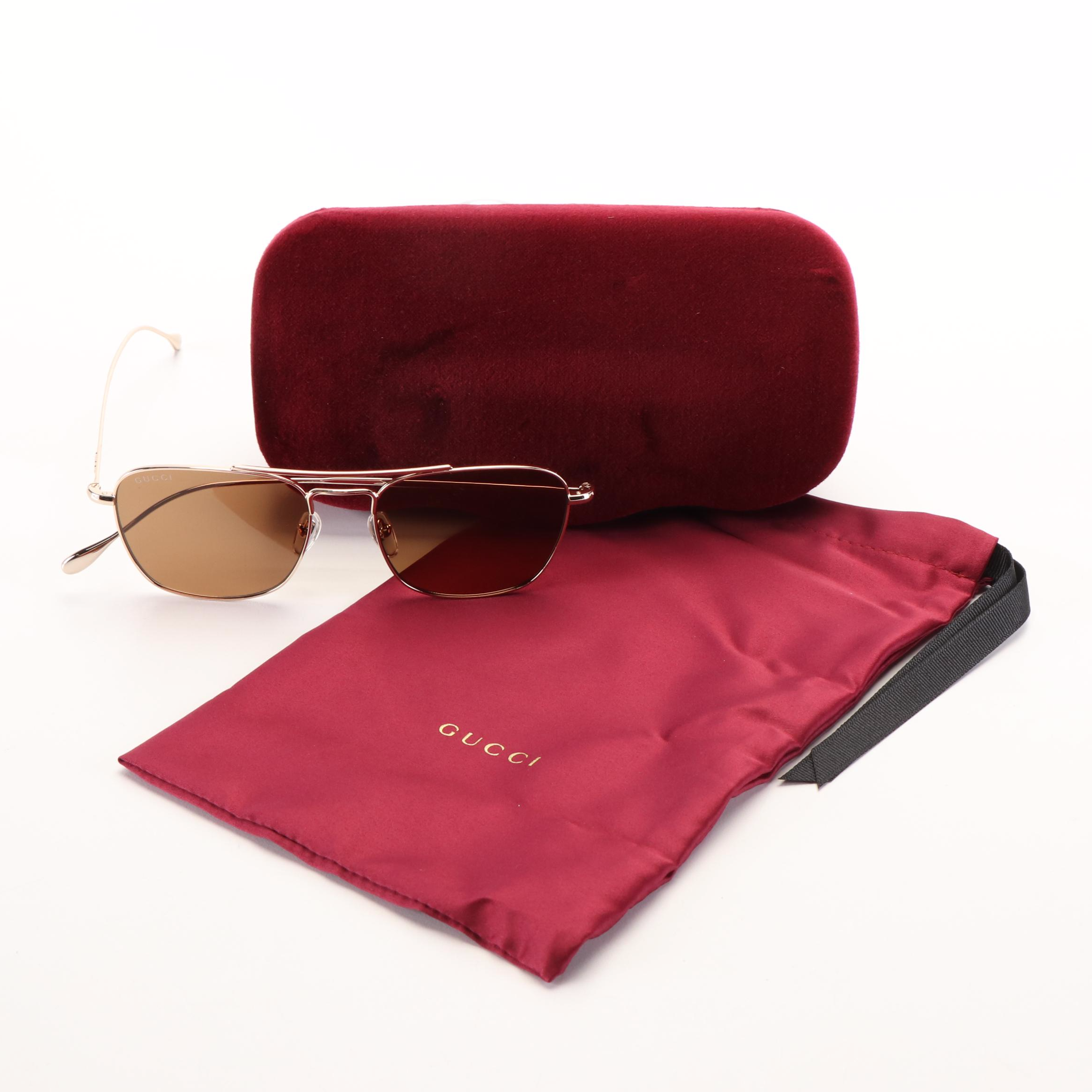 Gucci GG1183S Aviator Sunglasses with Gold Frames and Brown Lenses