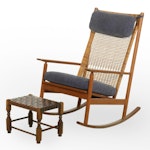 Hans Olsen for DUX Danish Modern Teak and Rattan Rocking Armchair