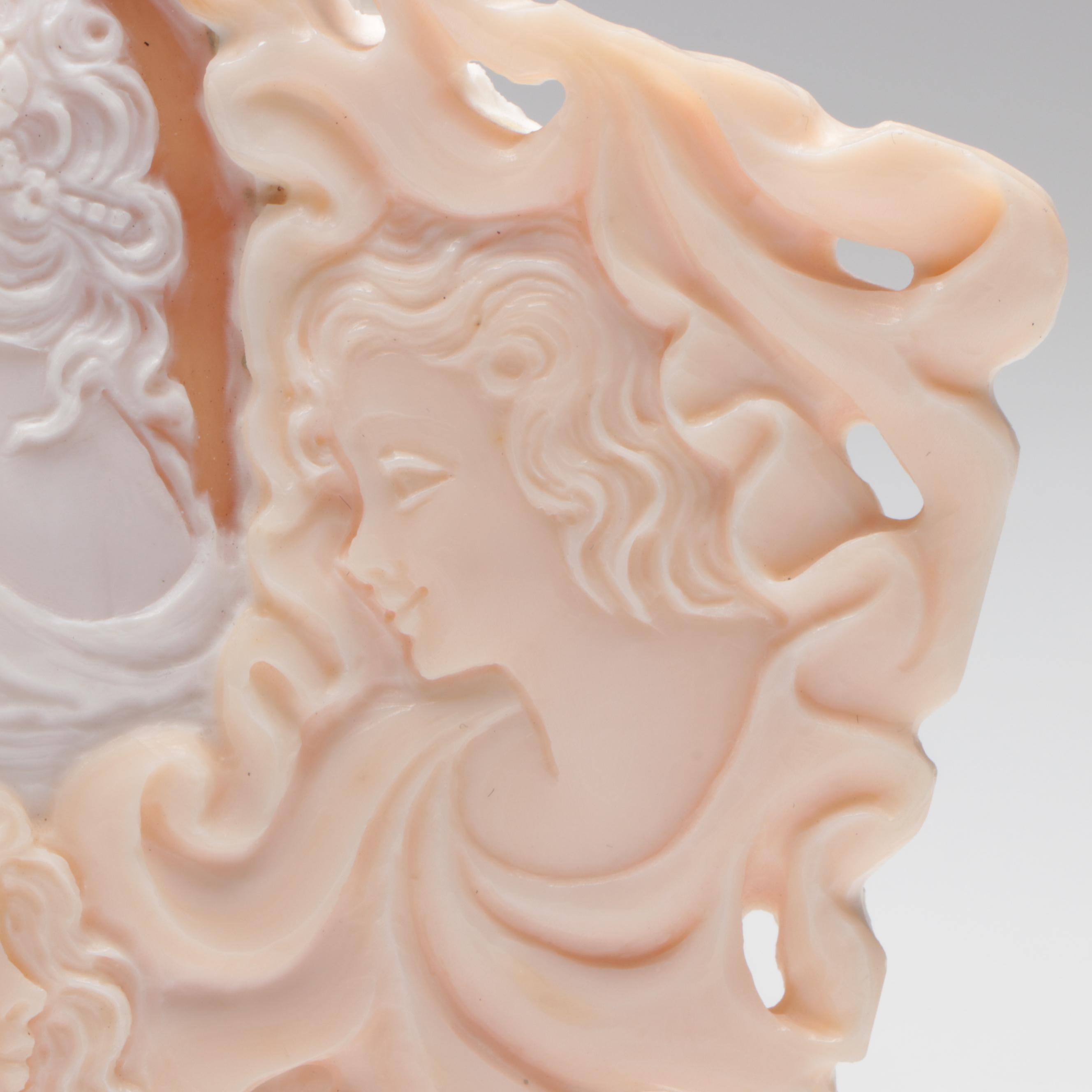 Italian Hand-Carved Bullmouth Helmet Shell Cameo