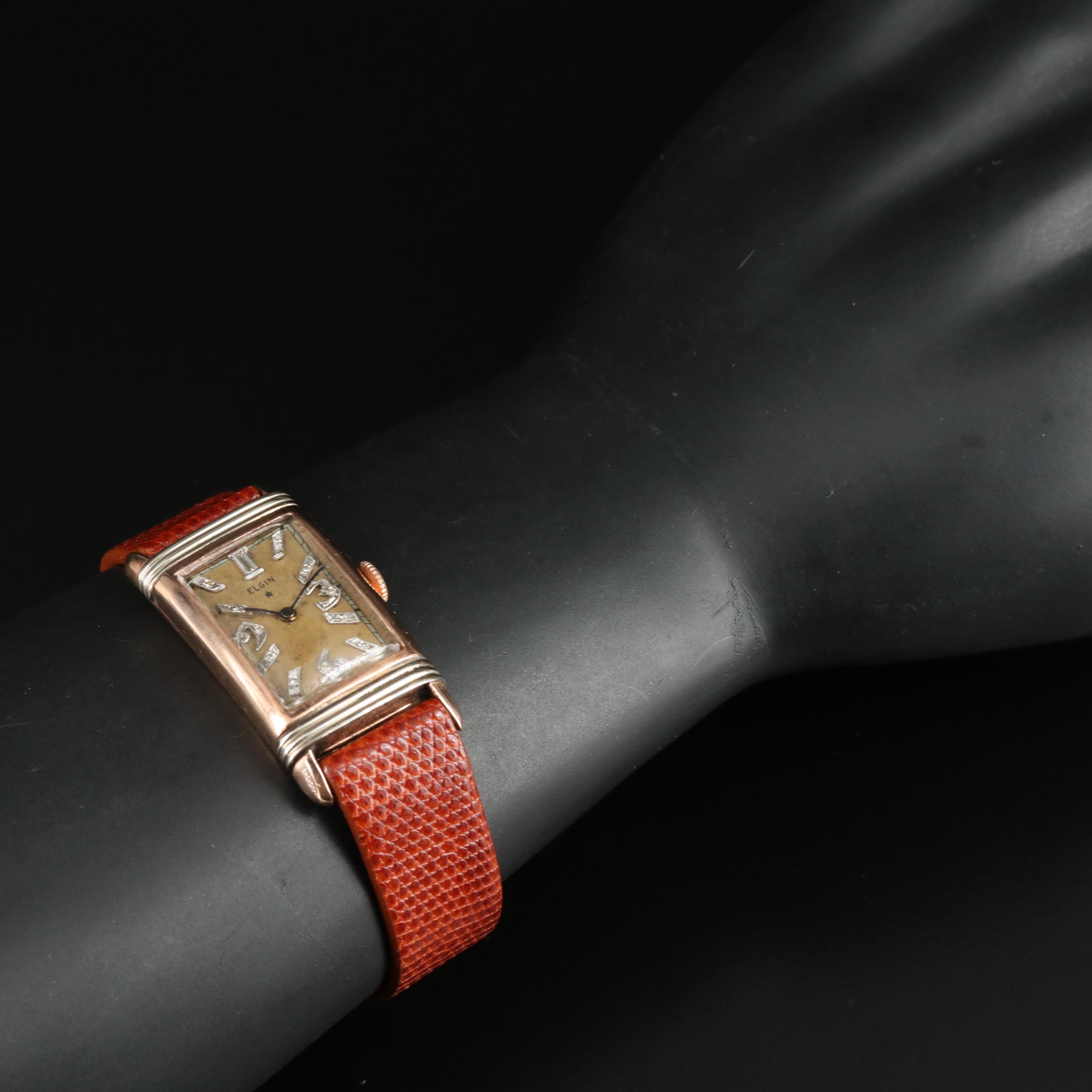 14K Elgin Diamond Dial, Two-Tone Tank Style Watch