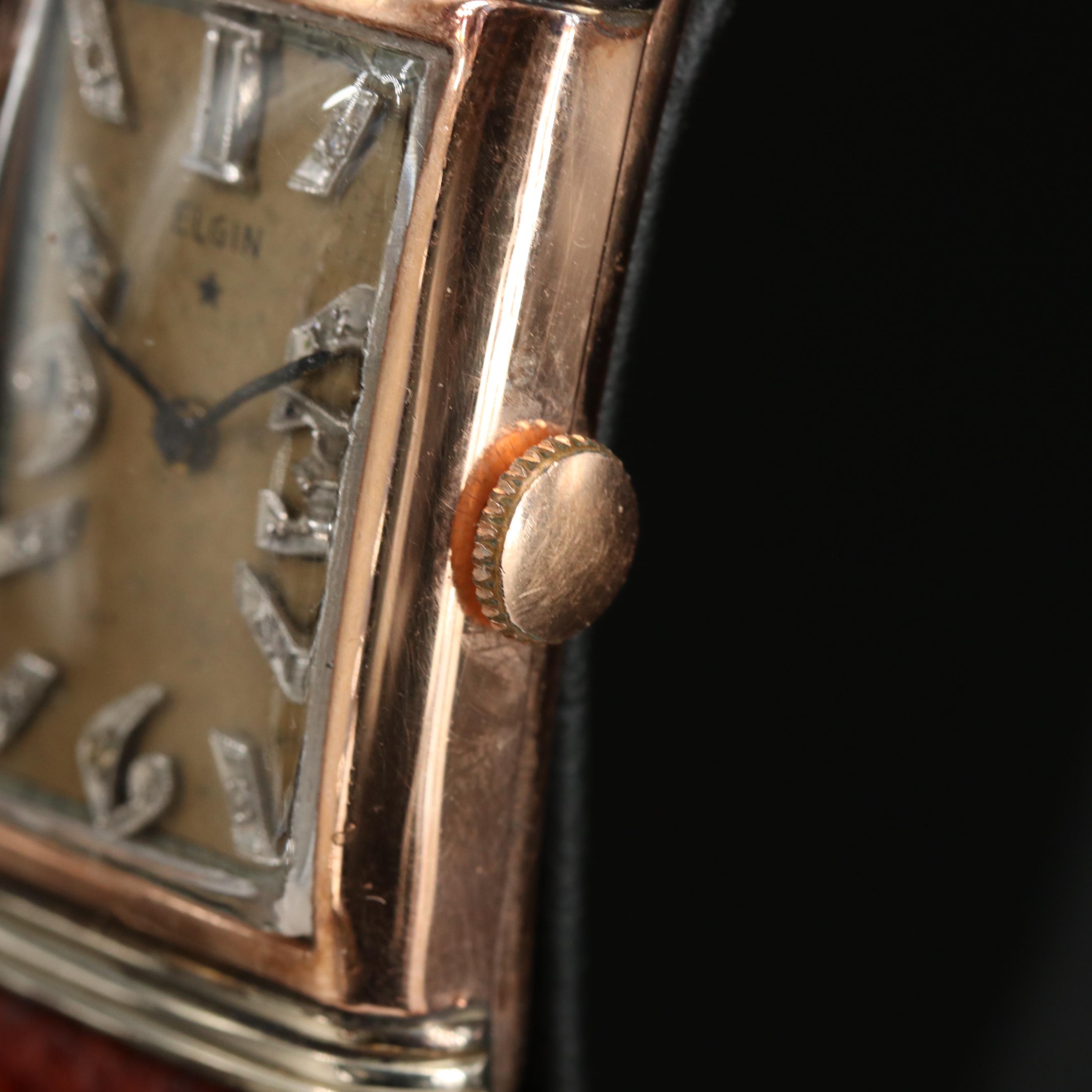 14K Elgin Diamond Dial, Two-Tone Tank Style Watch