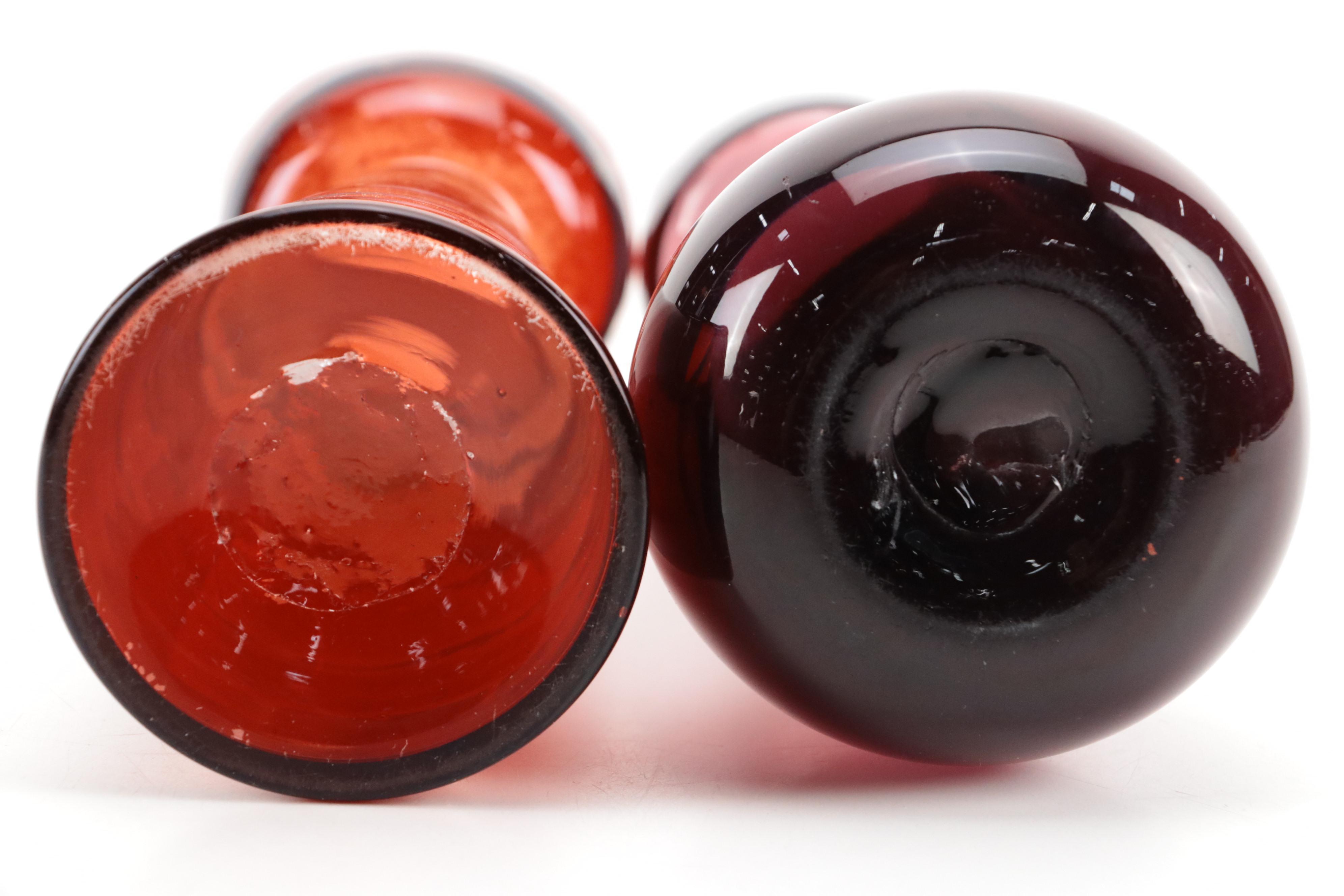 Blown Glass Purple Vase with Ruby Blown Glass Candle Stand, Vintage