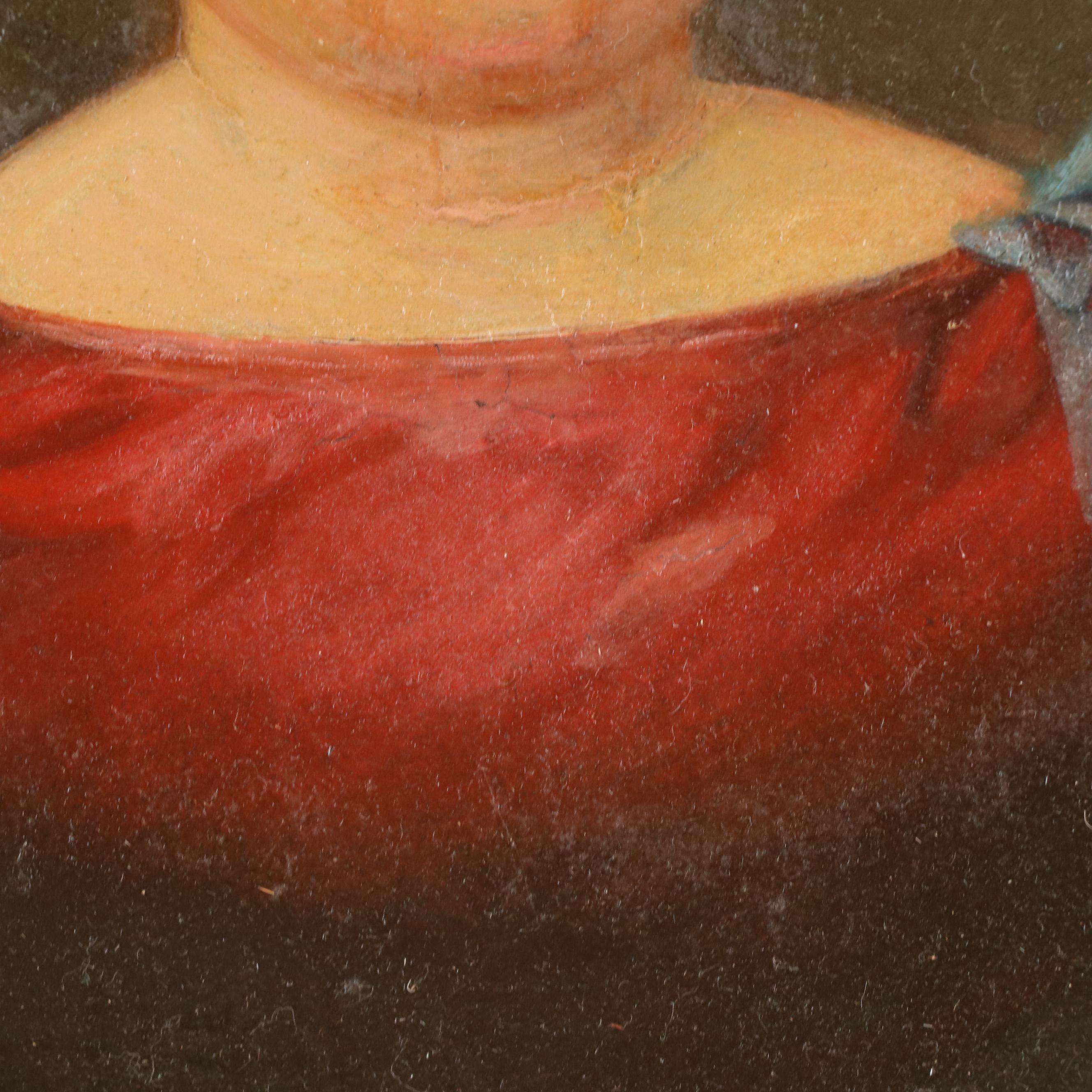 Portrait Oil Painting of Young Girl, Late 19th Century