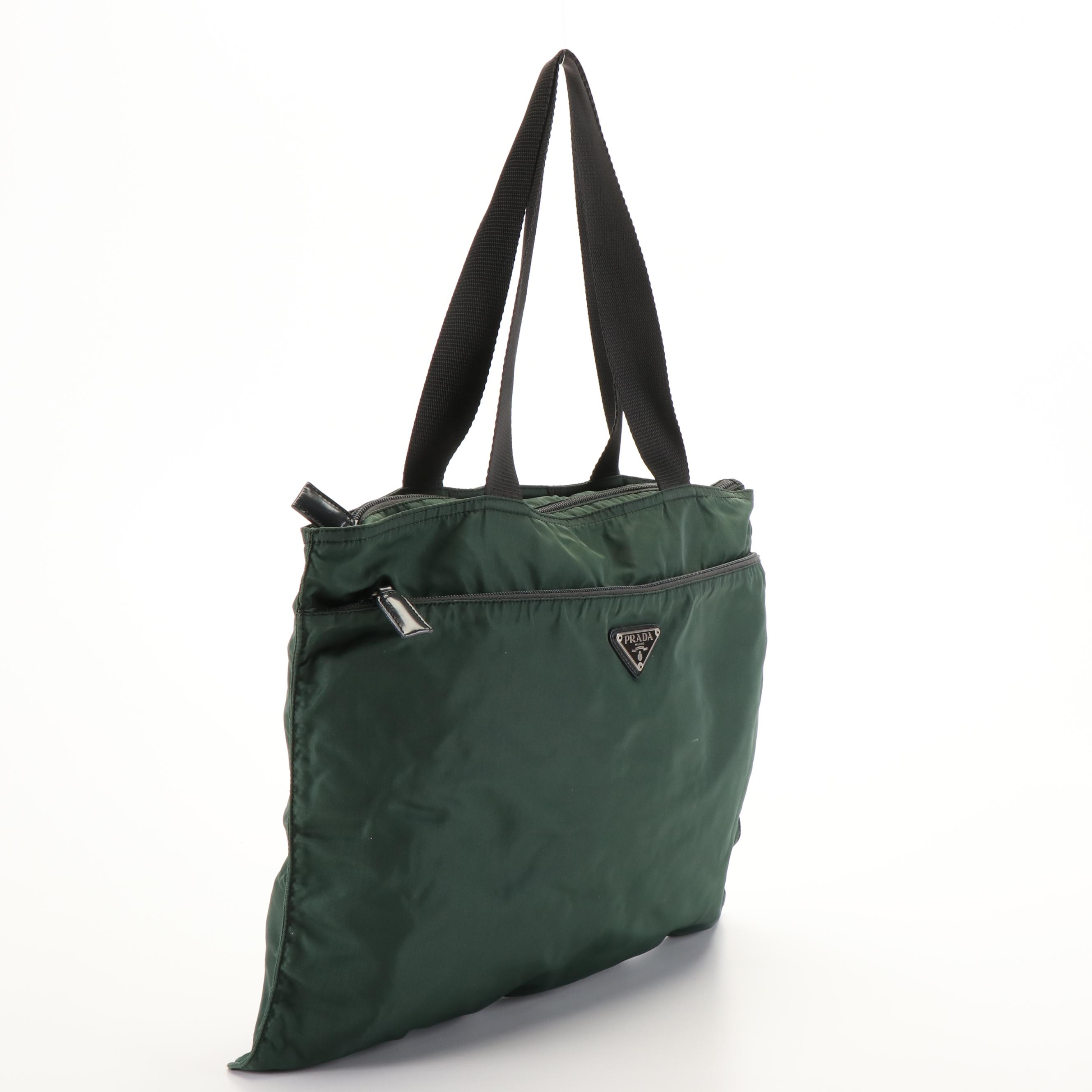 Prada Triangle Logo Tessuto Green Nylon Tote Bag
