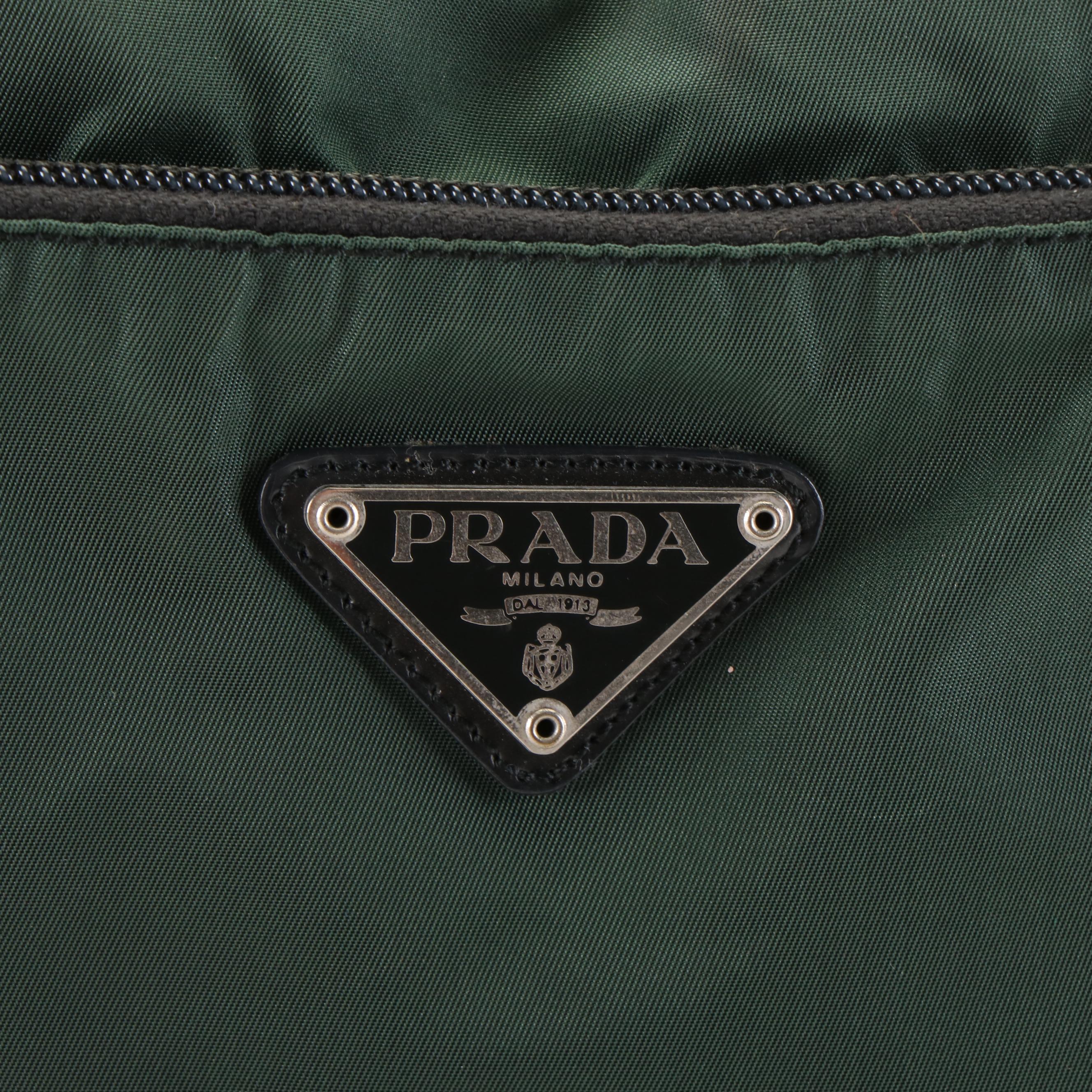 Prada Triangle Logo Tessuto Green Nylon Tote Bag