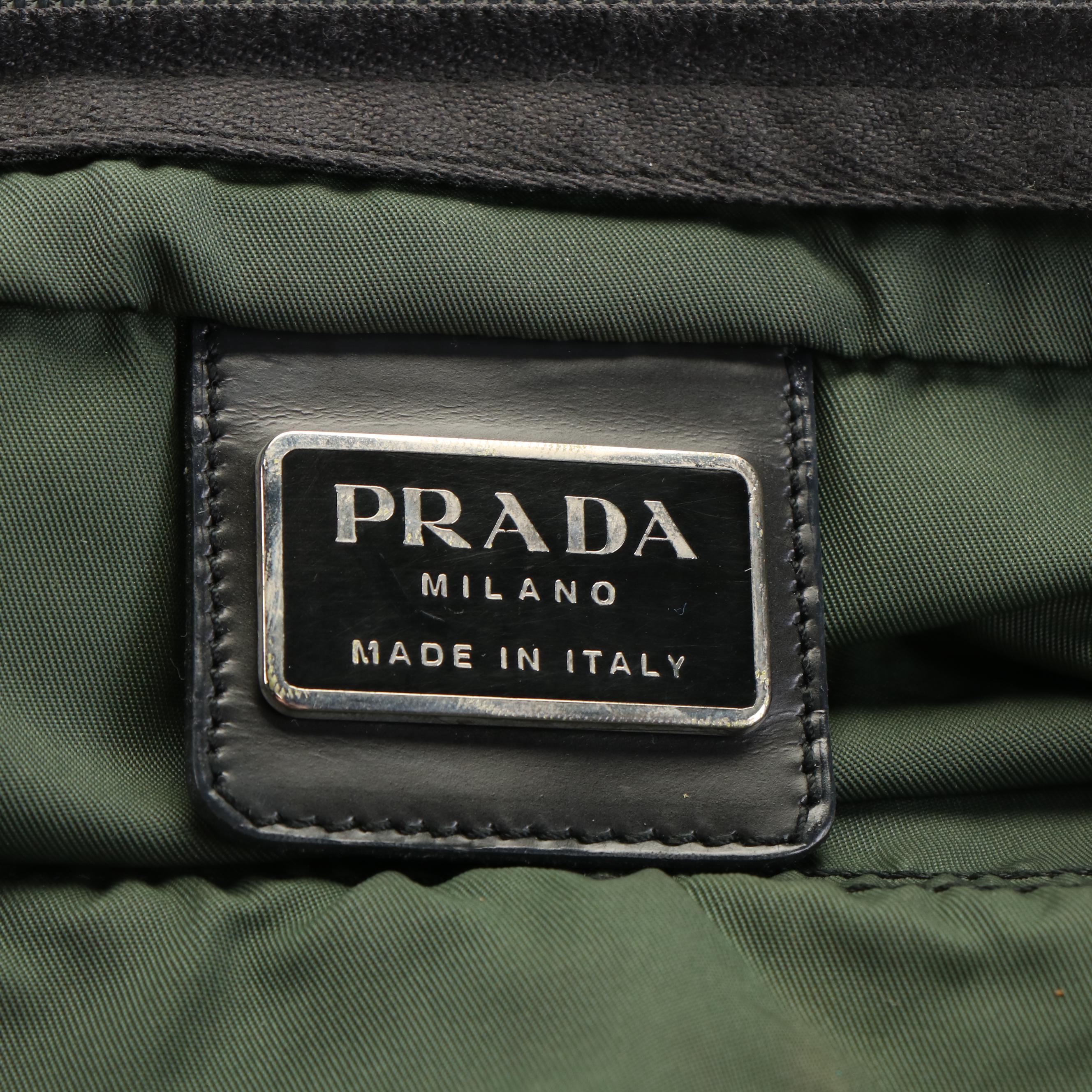 Prada Triangle Logo Tessuto Green Nylon Tote Bag