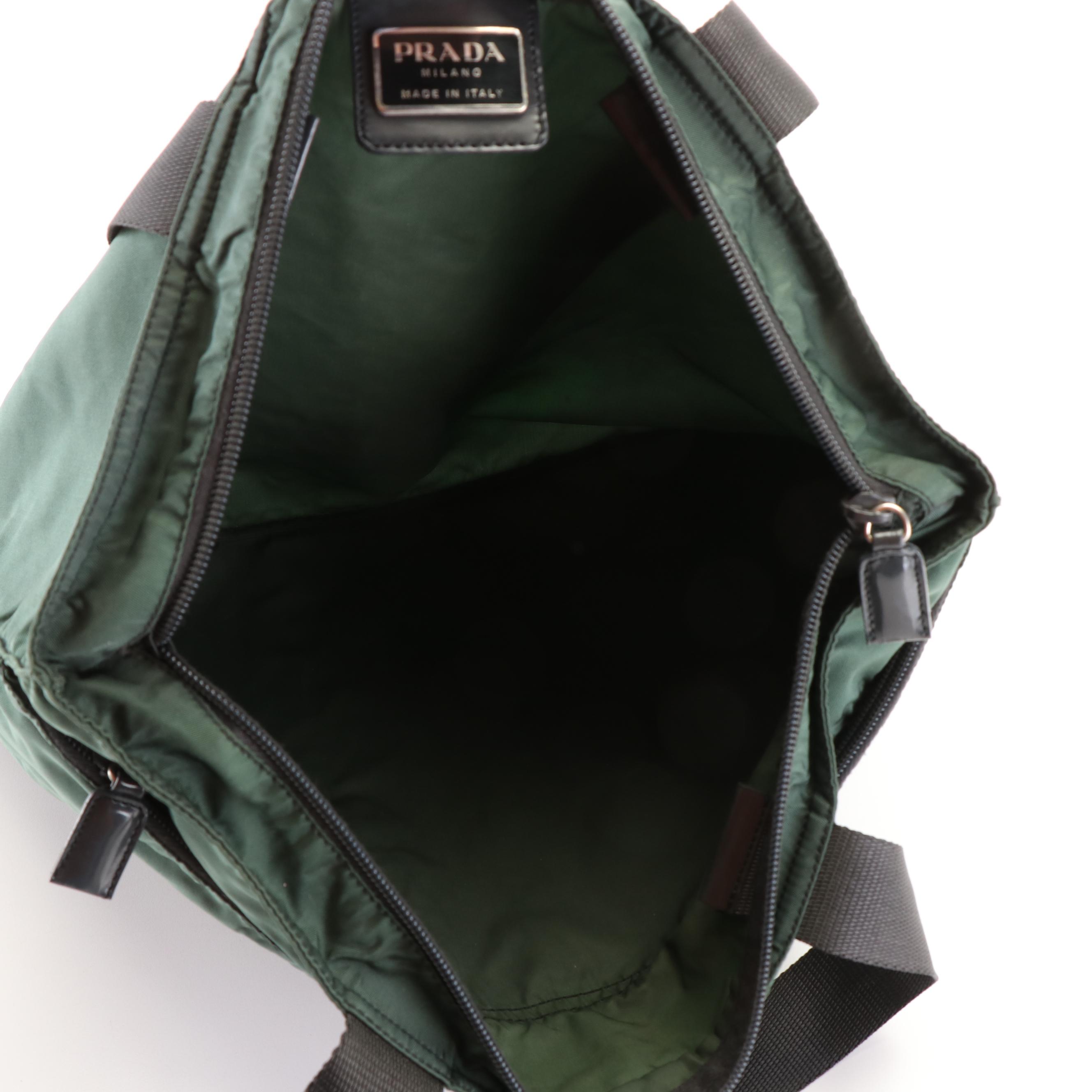 Prada Triangle Logo Tessuto Green Nylon Tote Bag