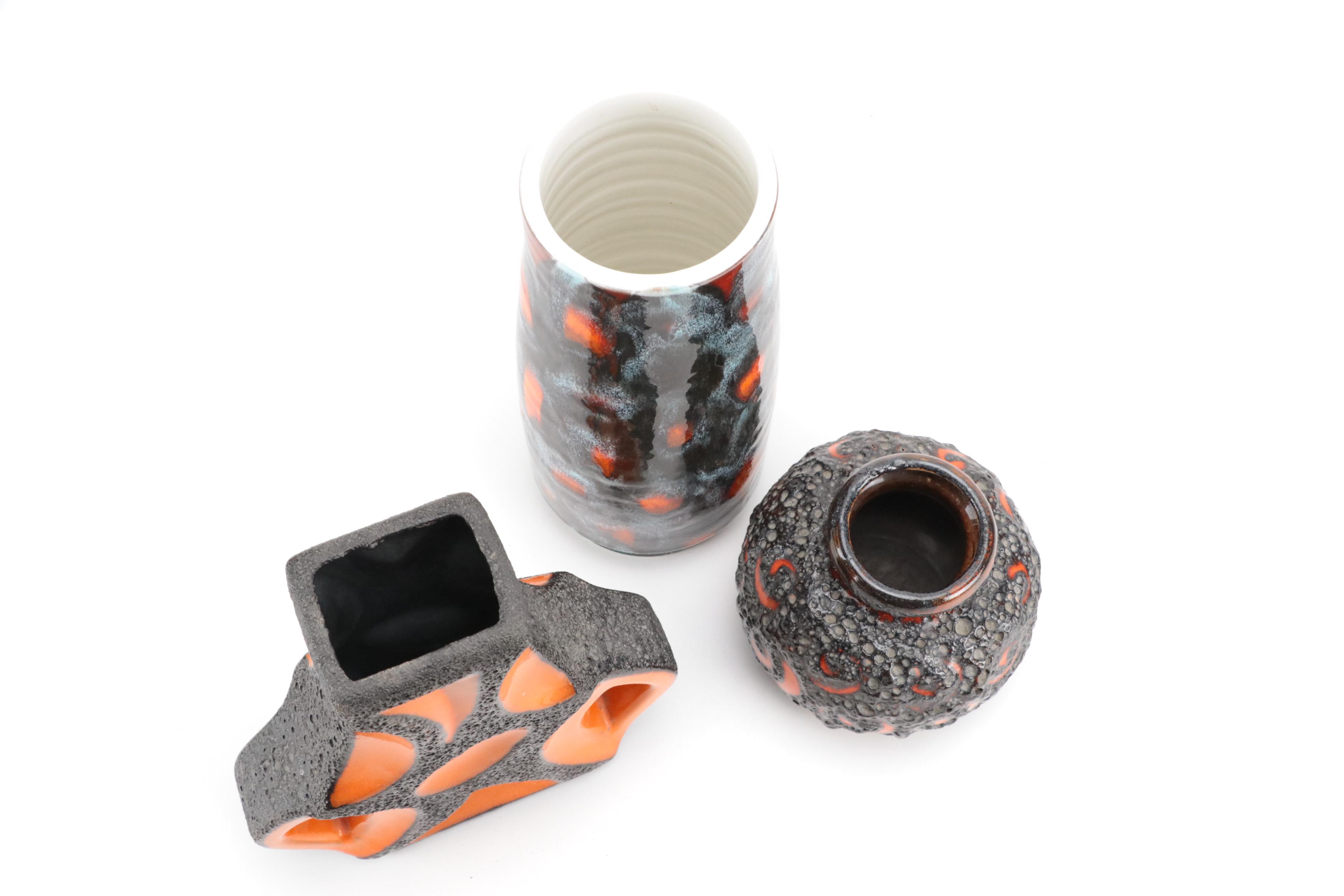 West German Fat Lava Vases with Poole English Vase, Mid to Late 20th Century