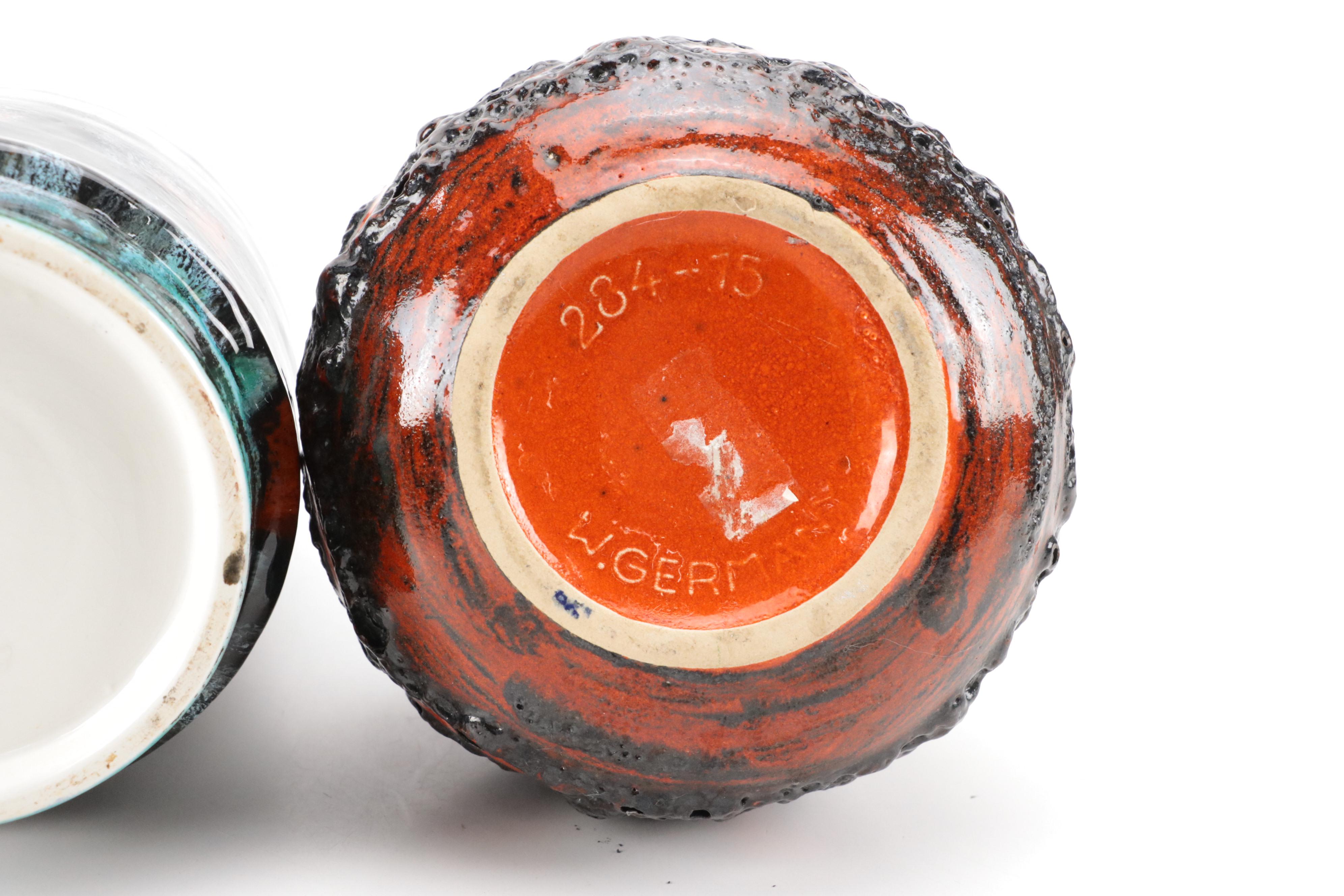 West German Fat Lava Vases with Poole English Vase, Mid to Late 20th Century