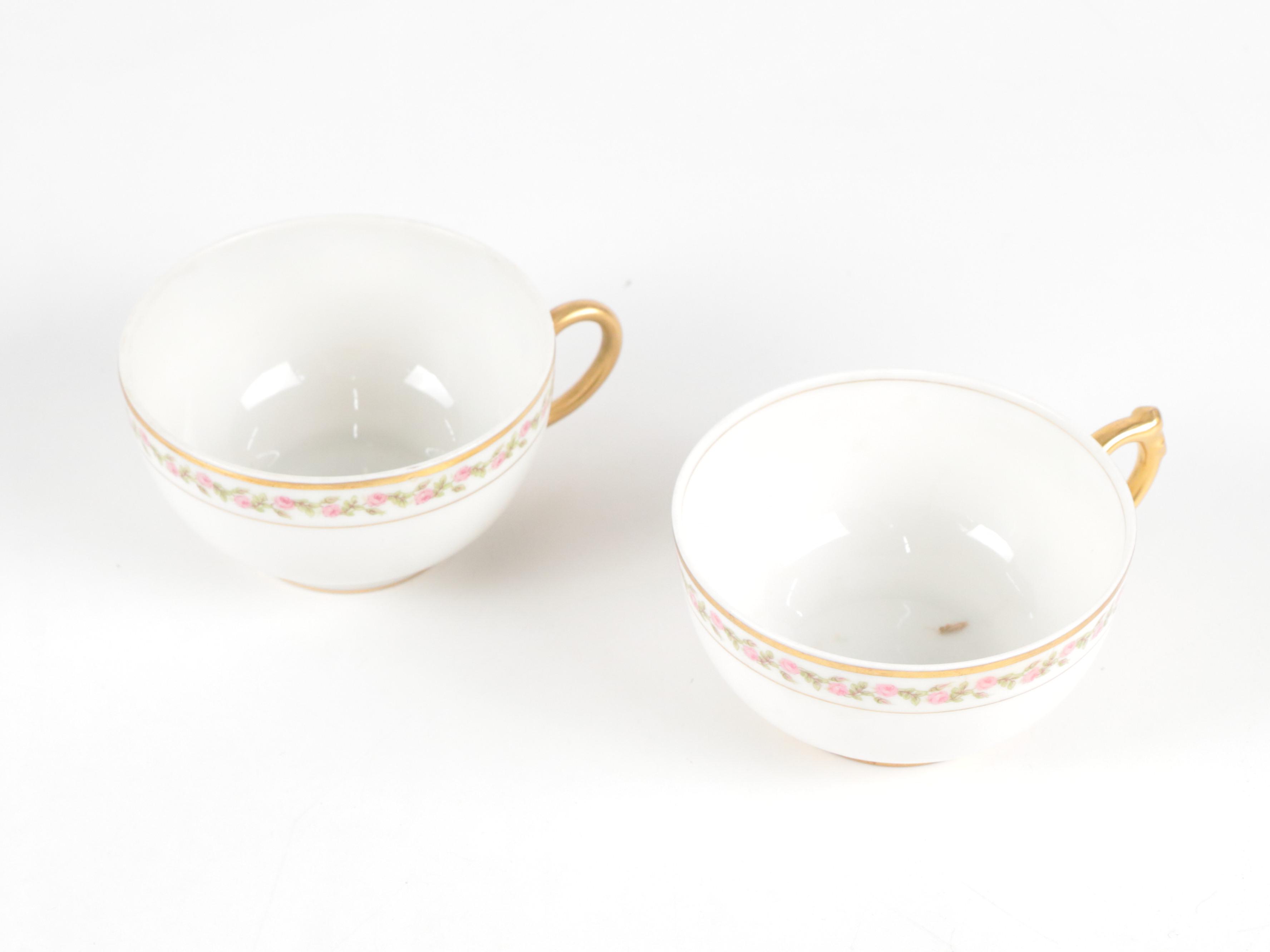 Jean Pouyat Limoges Porcelain Plates, Saucers, Bowls and Teacups, Vintage