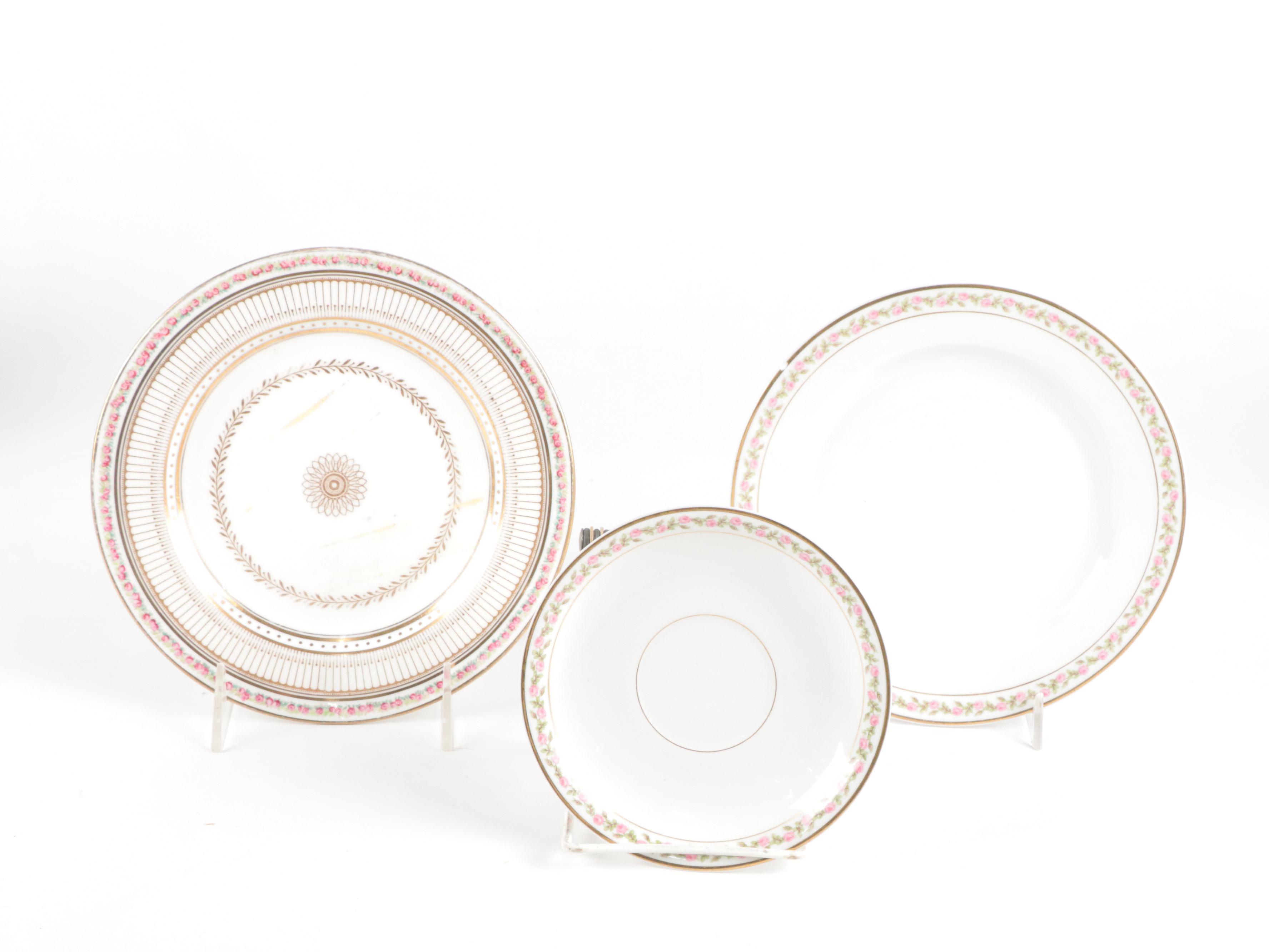 Jean Pouyat Limoges Porcelain Plates, Saucers, Bowls and Teacups, Vintage