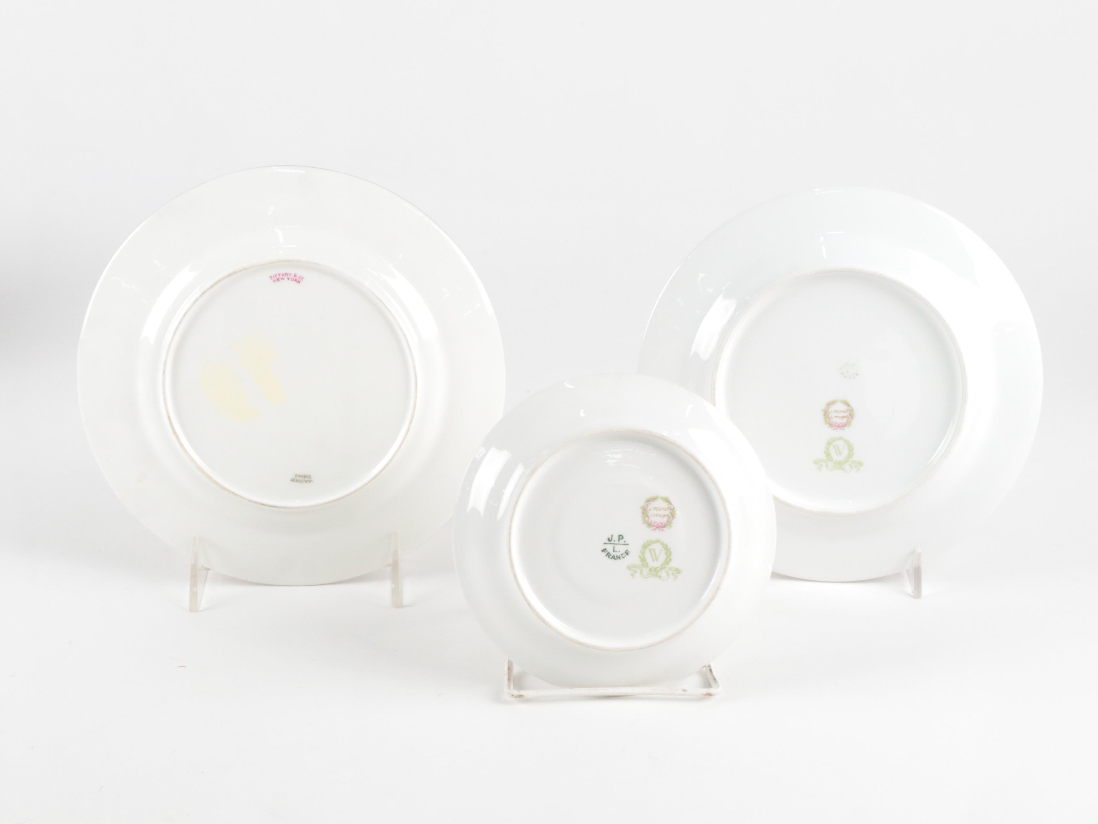 Jean Pouyat Limoges Porcelain Plates, Saucers, Bowls and Teacups, Vintage