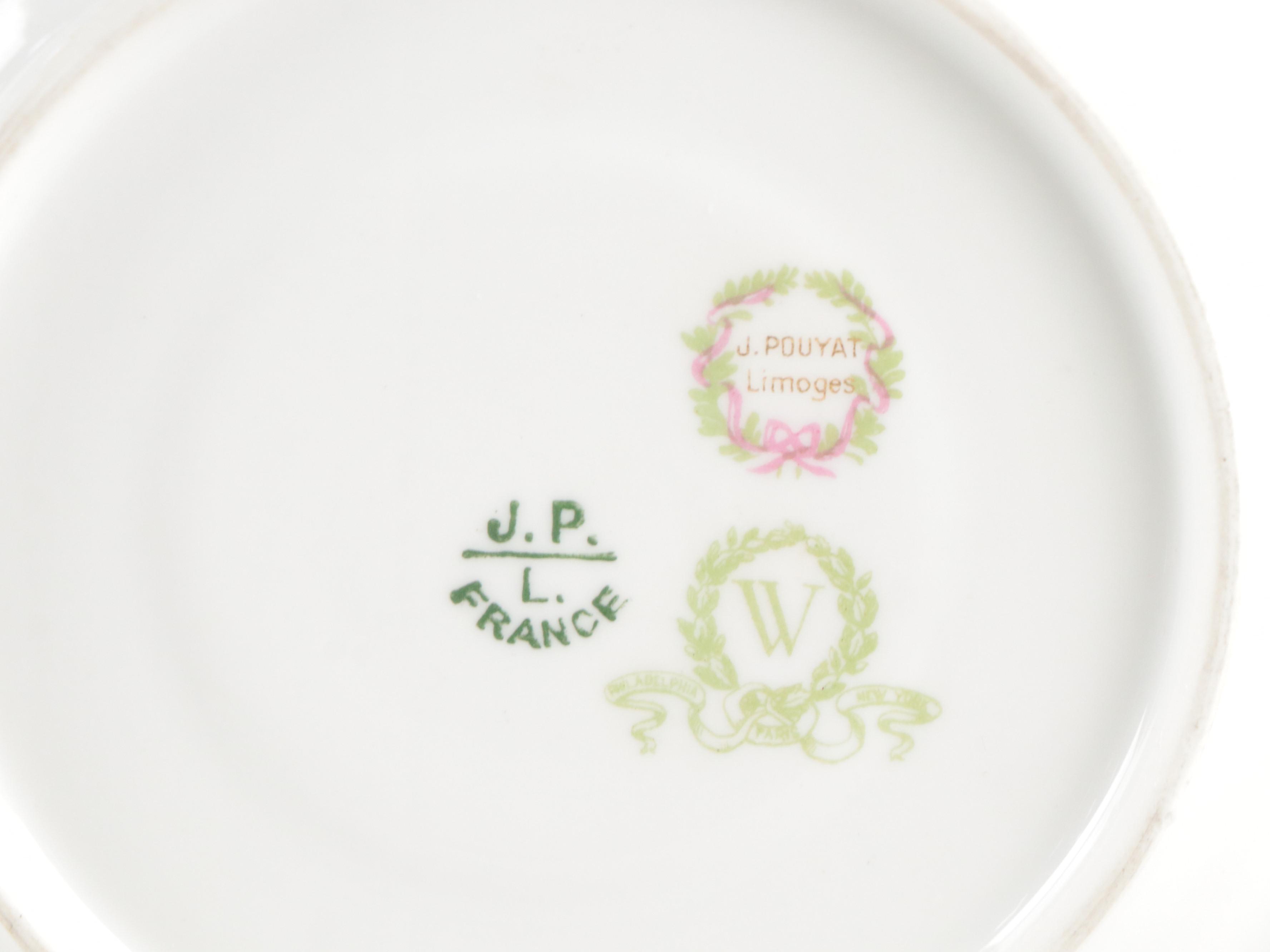 Jean Pouyat Limoges Porcelain Plates, Saucers, Bowls and Teacups, Vintage