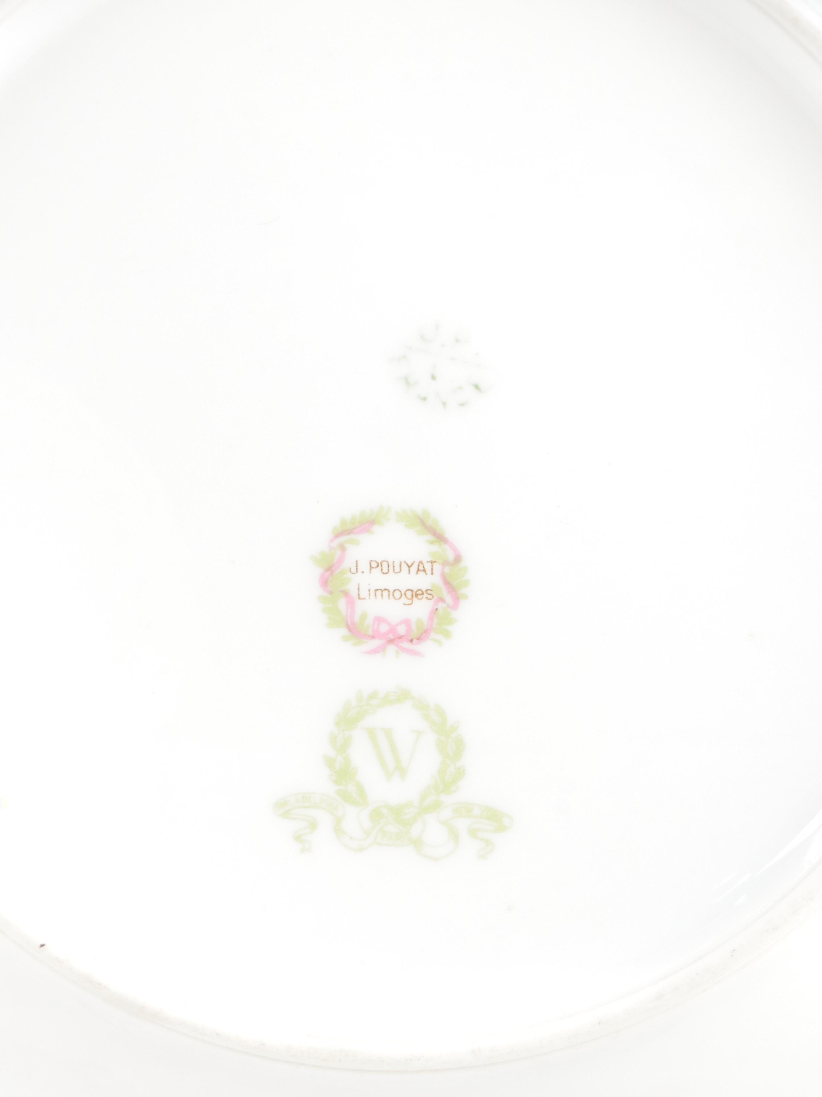 Jean Pouyat Limoges Porcelain Plates, Saucers, Bowls and Teacups, Vintage